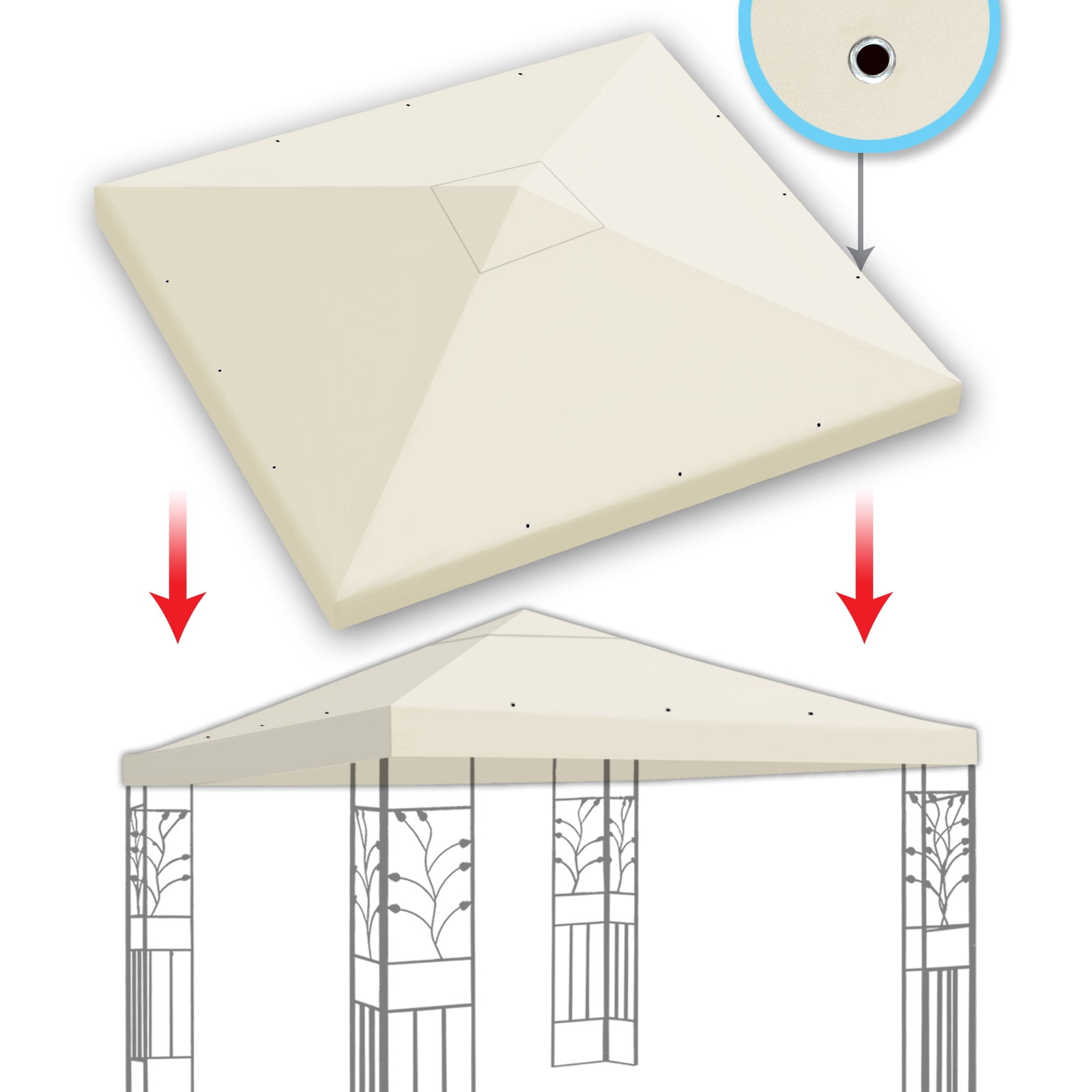 SUNNY 10x10 FT Gazebo Replacement Canopy Top Single Tier Canopy Top Cover (Ecru)