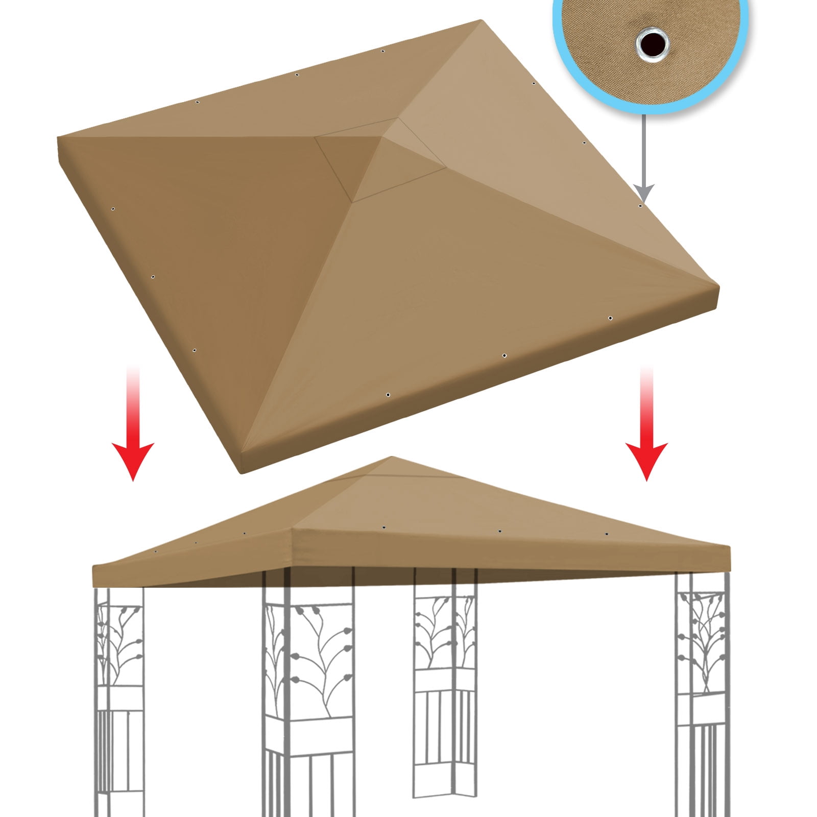 SUNNY 10x10 FT Gazebo Replacement Canopy Top Single Tier Canopy Top Cover (Tan)