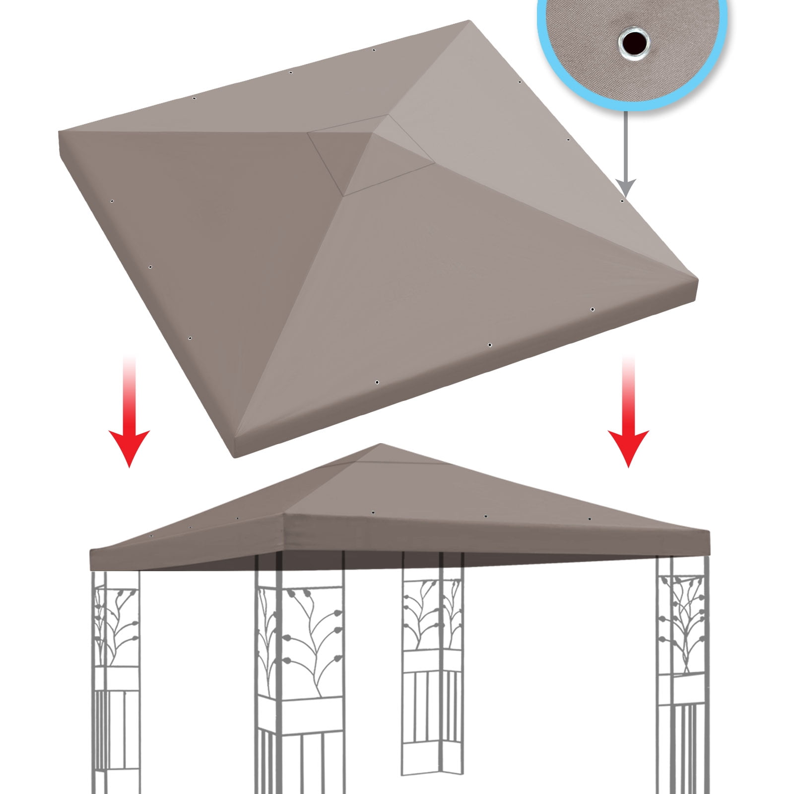 SUNNY 10x10 FT Gazebo Replacement Canopy Top Single Tier Canopy Top Cover (Taupe)