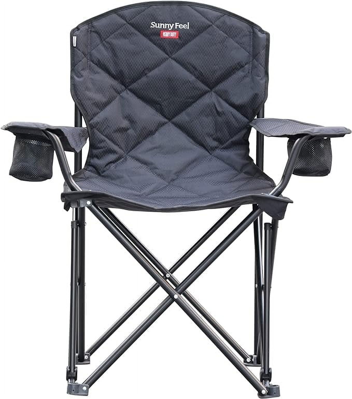 Sunnyfeel XXL Oversized Camping Chair Heavy Duty 800 LBS Padded Portable Folding Lawn Chair with Cup Holder (Carbon Black)