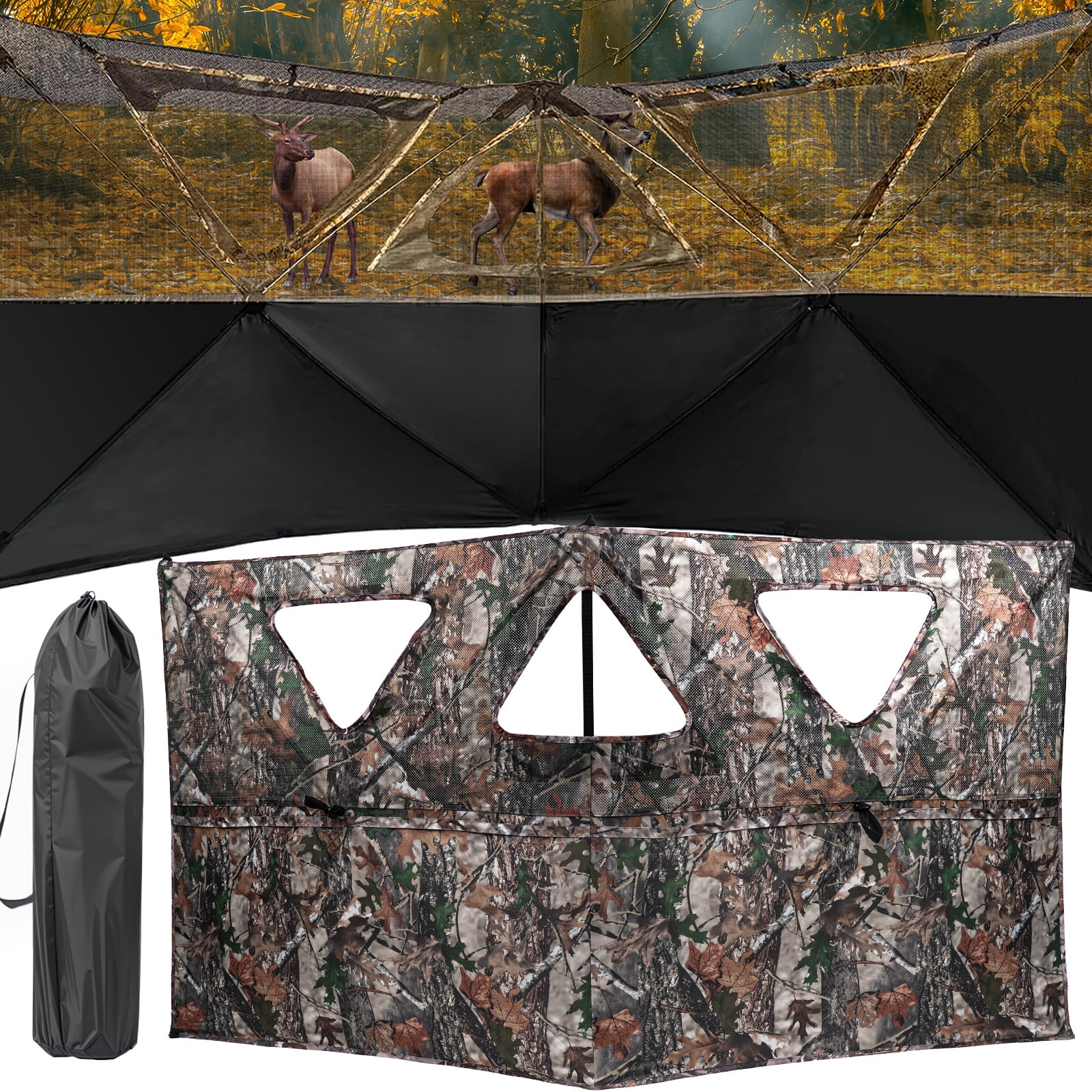 SUNOYAR Hunting Blind, 2-Panel See Through Pop Up Ground Blind, 2-3 Persons Camouflage Deer Blind with Carrying Bagfor Deer Turkey Hunting Gear