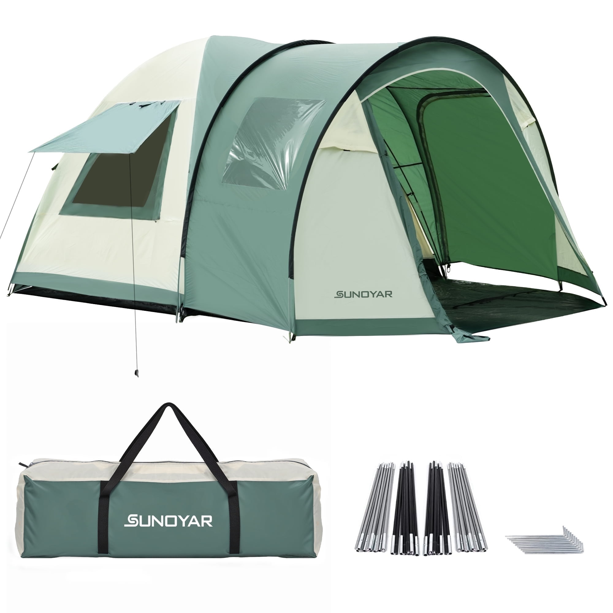 SUNOYAR 8-10 Person Tent, Family Camping Tent with 2 Rooms, 4 Doors, Carry Bag, Water-Resistant, Easy up Tents for Camping/Traveling/Family Gathering/Hiking
