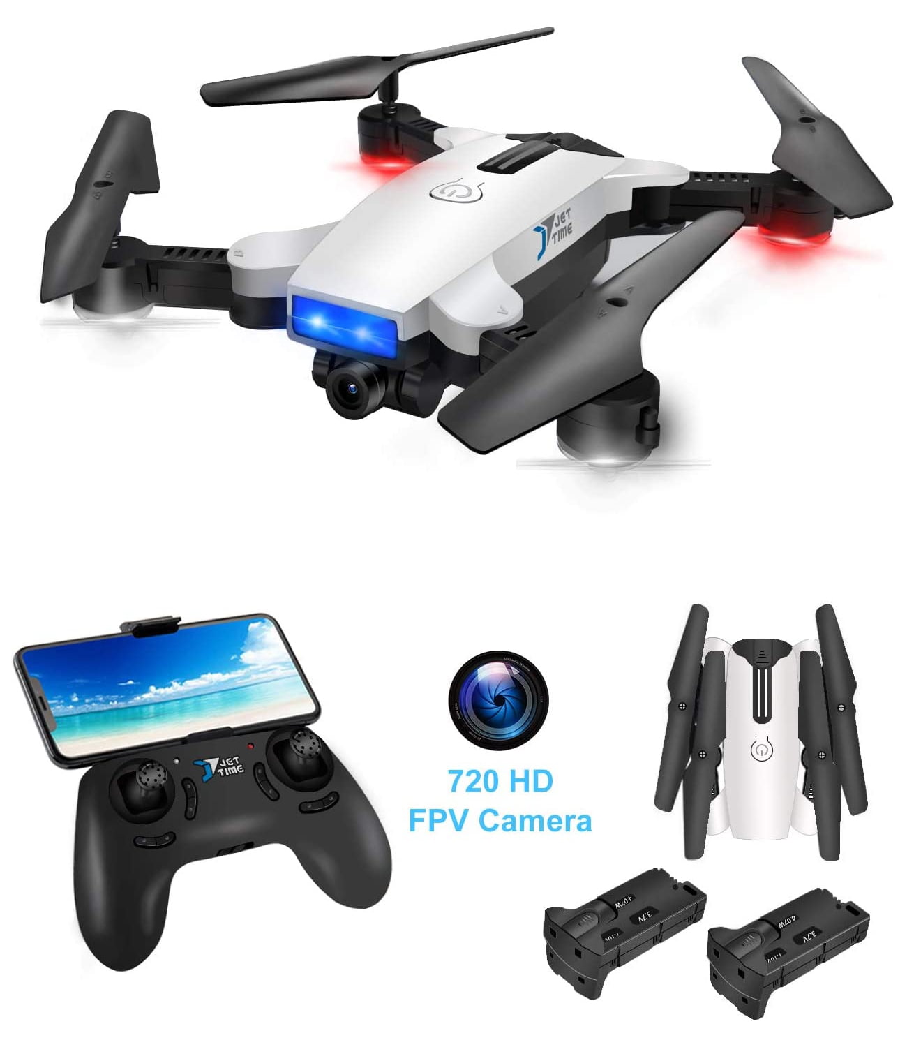 SUPER JOY WiFi 720P HD FPV Drone for Kids, Live Video Follow Me, Gesture Control and More Than 12 Functions Intelligent Quadcopter for Beginners White