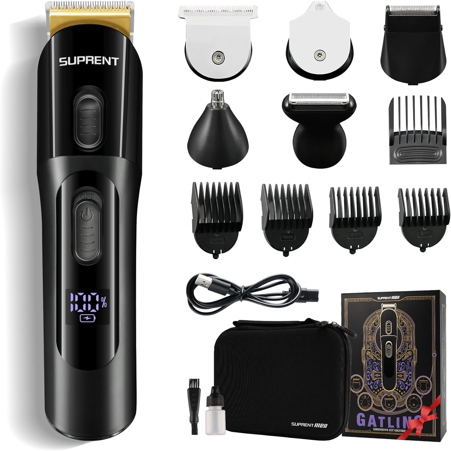 SUPRENT Beard Trimmer for Men Grooming Kit Hair Clipper Body Trimmer IPX7 Waterproof Electric Shaver