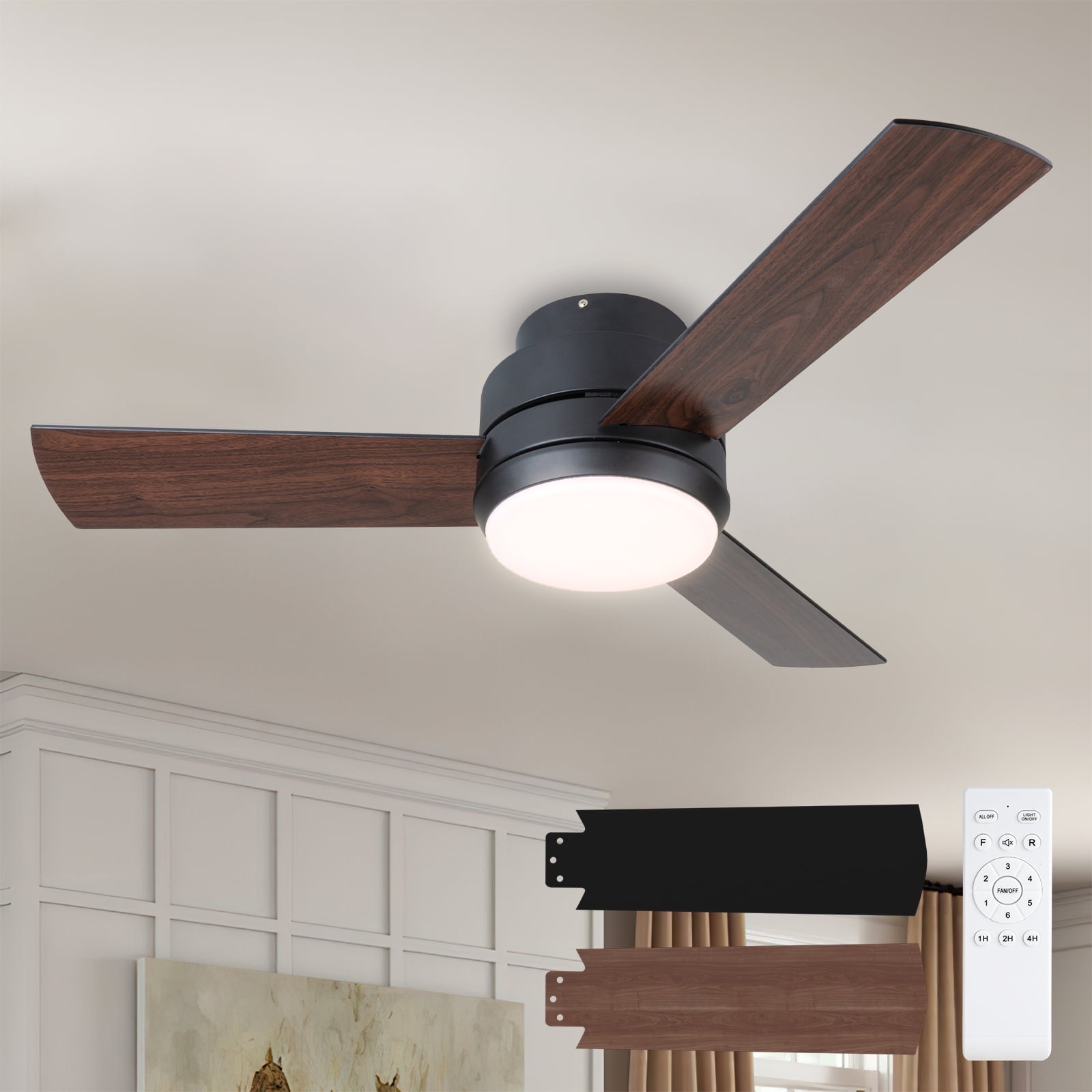 SURNIE 42in Metal LED Flush Mount Indoor Outdoor Ceiling Fan with Remote Control