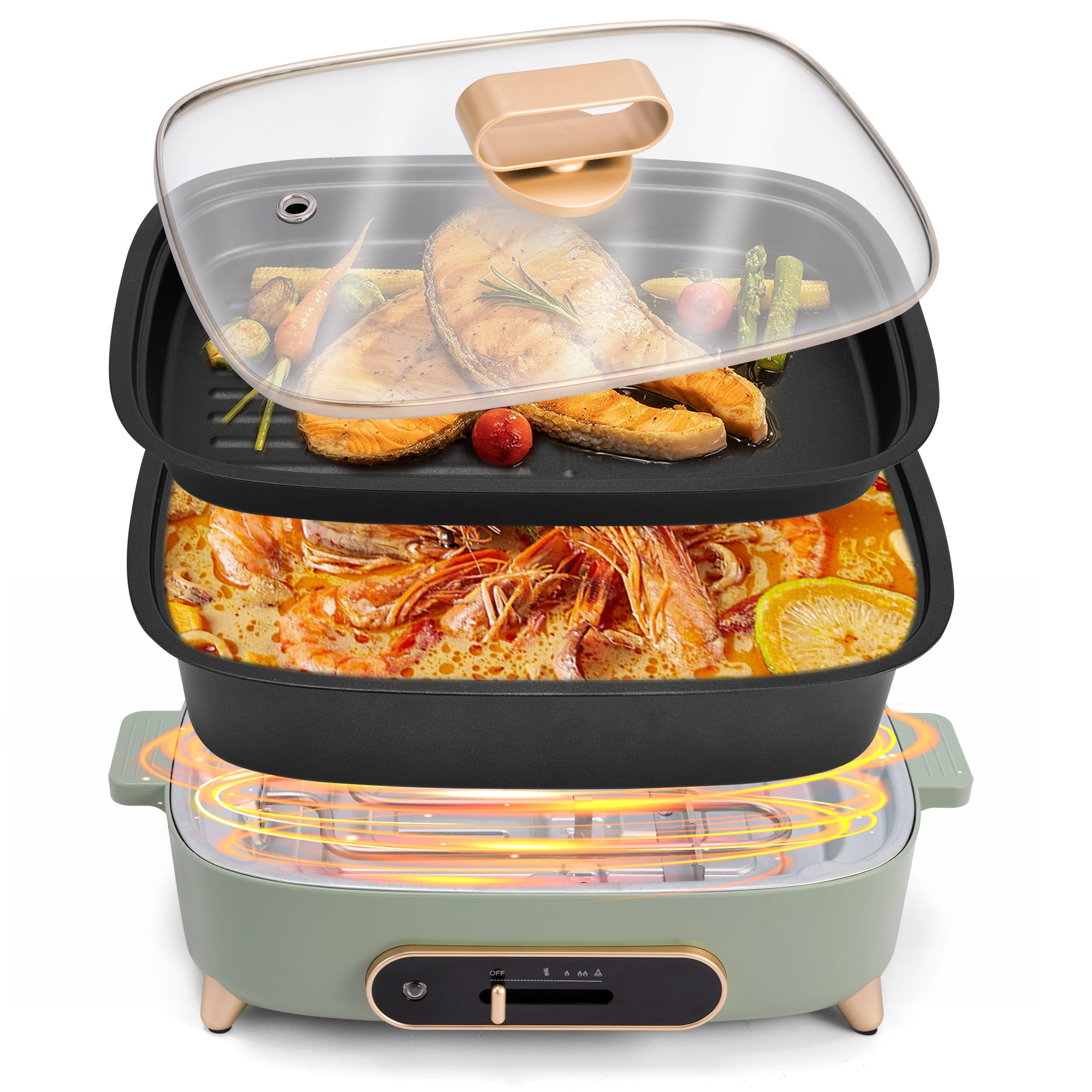 SUSTEAS Hot Pot Electric, Hotpot for Cooking with Removable Non-Stick 2 Pots(Skillet & 3L Hotpot Pots), 1200W Electric Hot Pot with Slide Power Control for Home, Party, Family & Friend Gathering