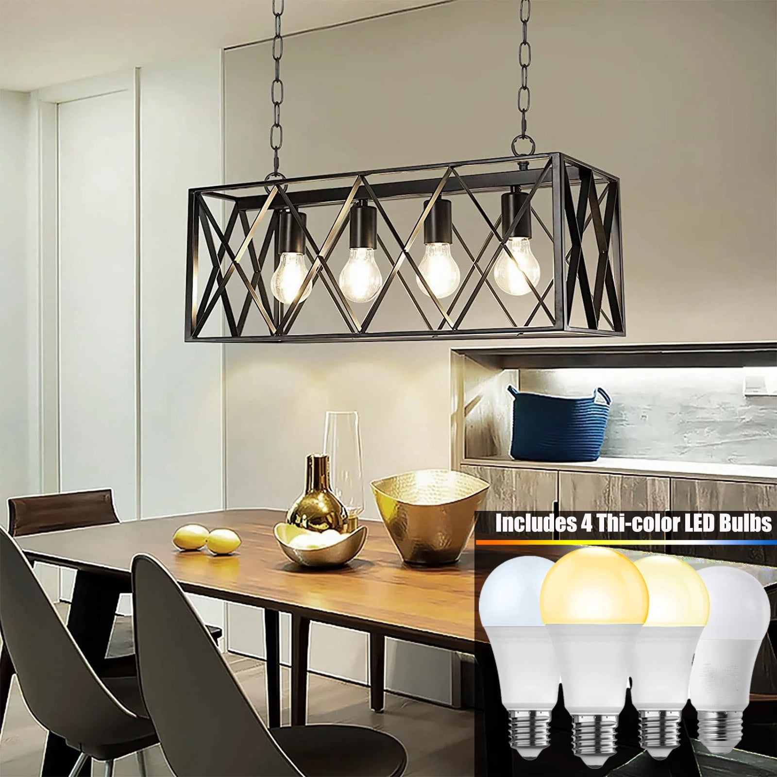 SUSUZI 4-Light Pendant Lights for Kitchen Island Industrial Lantern Pendant Light Fixtures, Farmhouse Adjustable Height Hanging Pendant Lighting for Dining Room