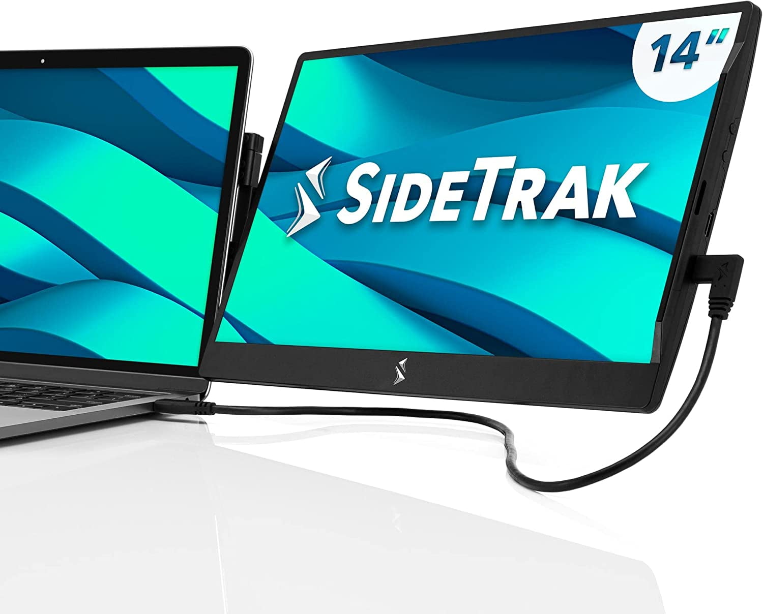 SideTrak Swivel 14" Attachable Portable Monitor Extender, FHD TFT Laptop Dual Screen with Kickstand + Unique Swivel Hinge, Compatible with Mac, PC, Chrome, Powered by USB or Mini HDMI Port