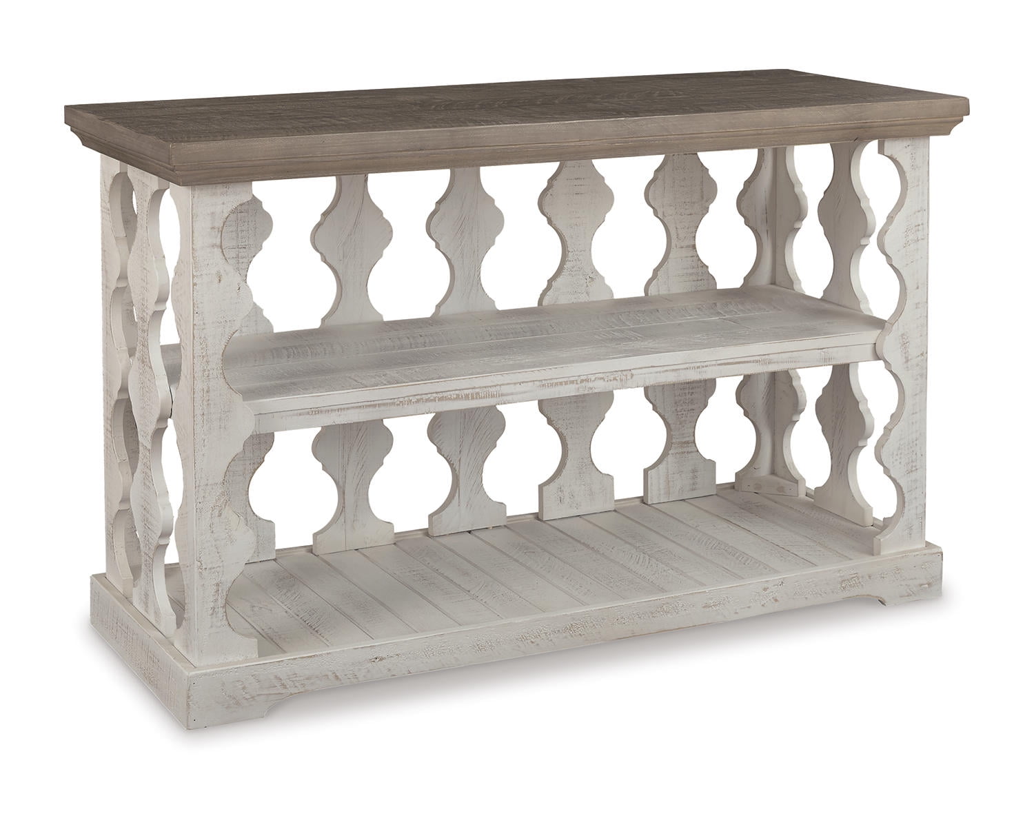 Signature Design by Ashley Havalance Two-Tone Weathered Gray and Vintage White Sofa Console Table with Plank Top and Shelf