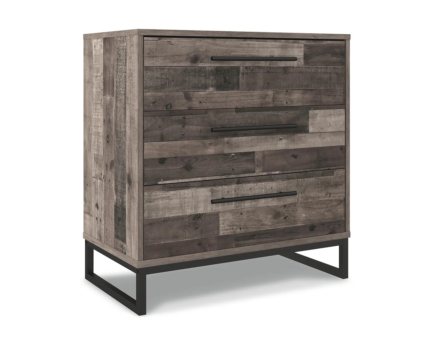 Signature Design by Ashley Neilsville Industrial 3 Drawer Chest of Drawers, Butcher Block Gray