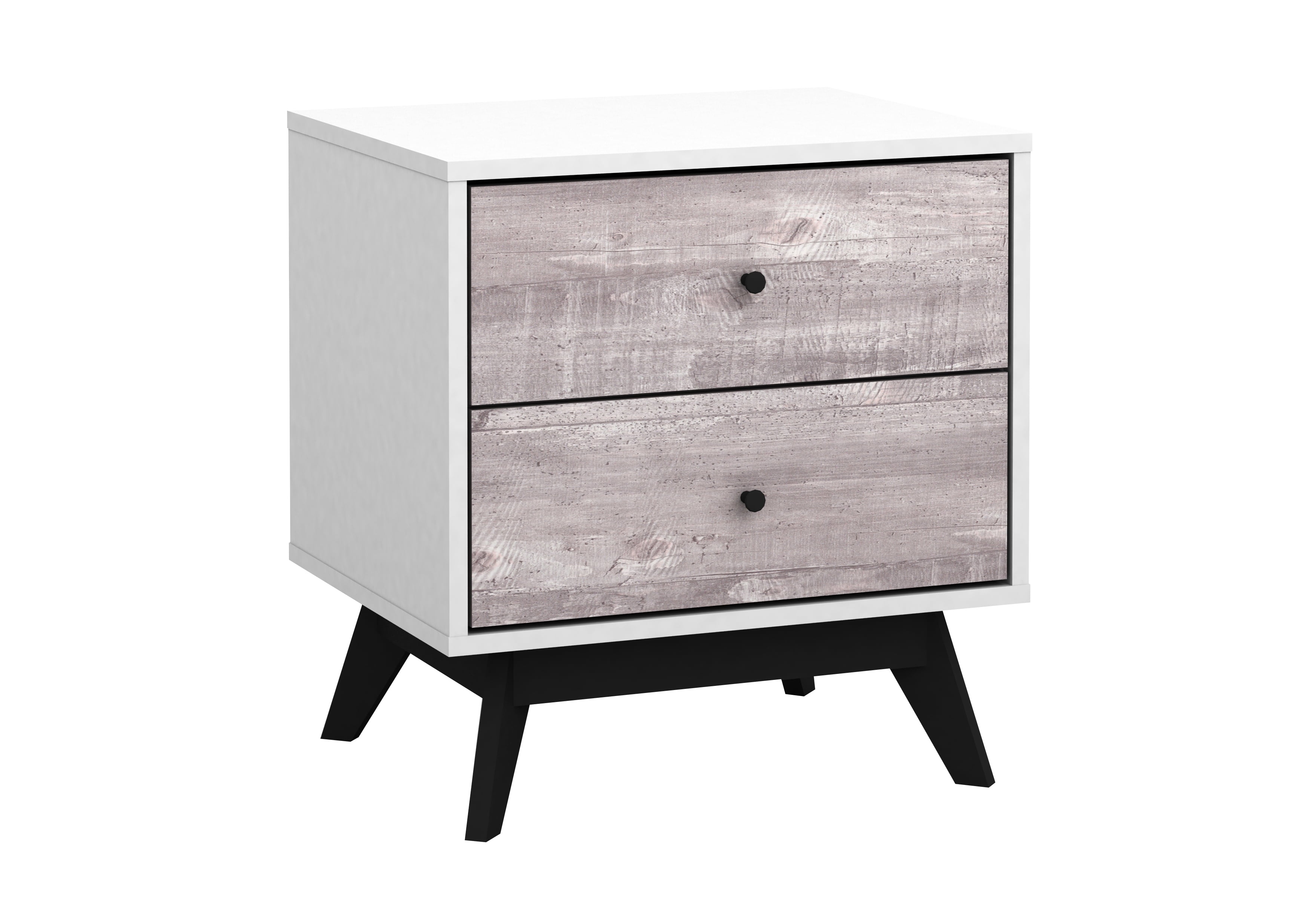 TMS Crislana Mid-Century Nightstand with Two Gray Faux Concrete Drawers, WHite/Black