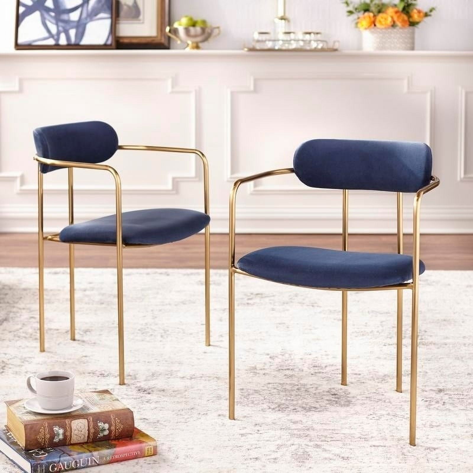 TMS Retro Velvet Dining Arm Chair (Set of 2), Navy