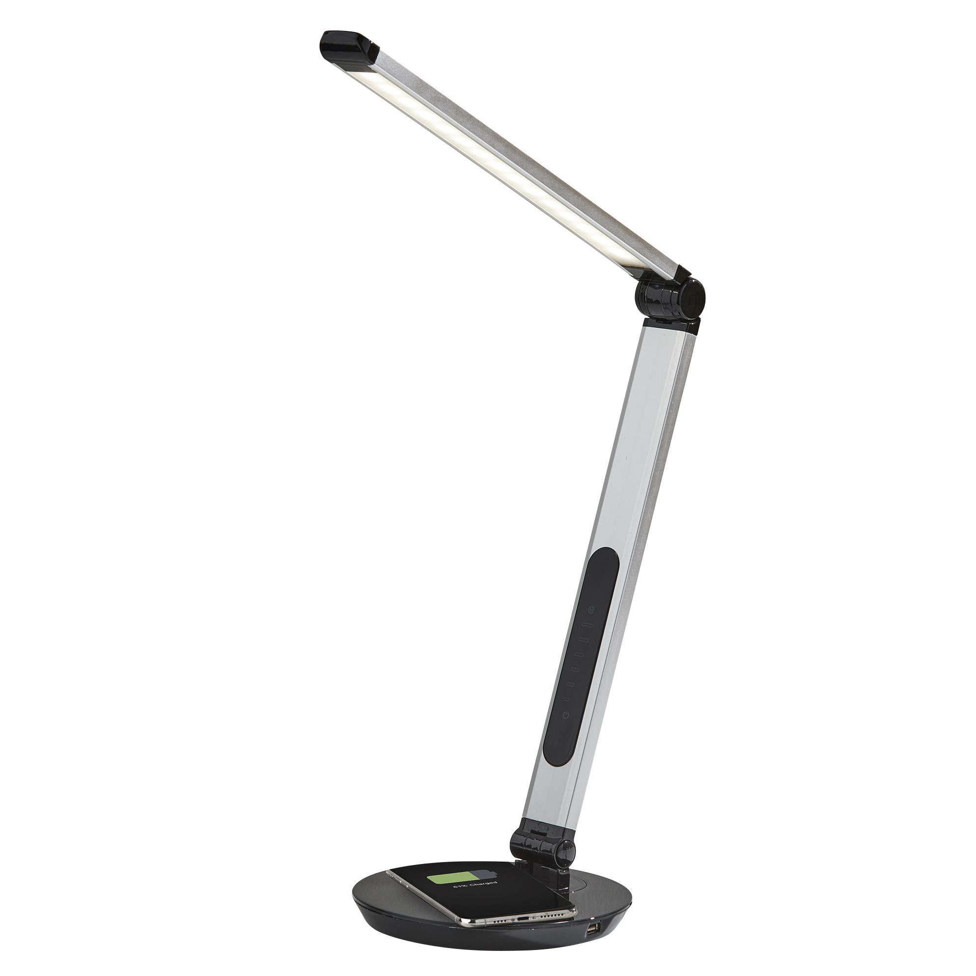 Simplee Adesso Rodney LED Qi Wireless Charging Multi-Function Desk Lamp, Matte Silver and Glossy Black
