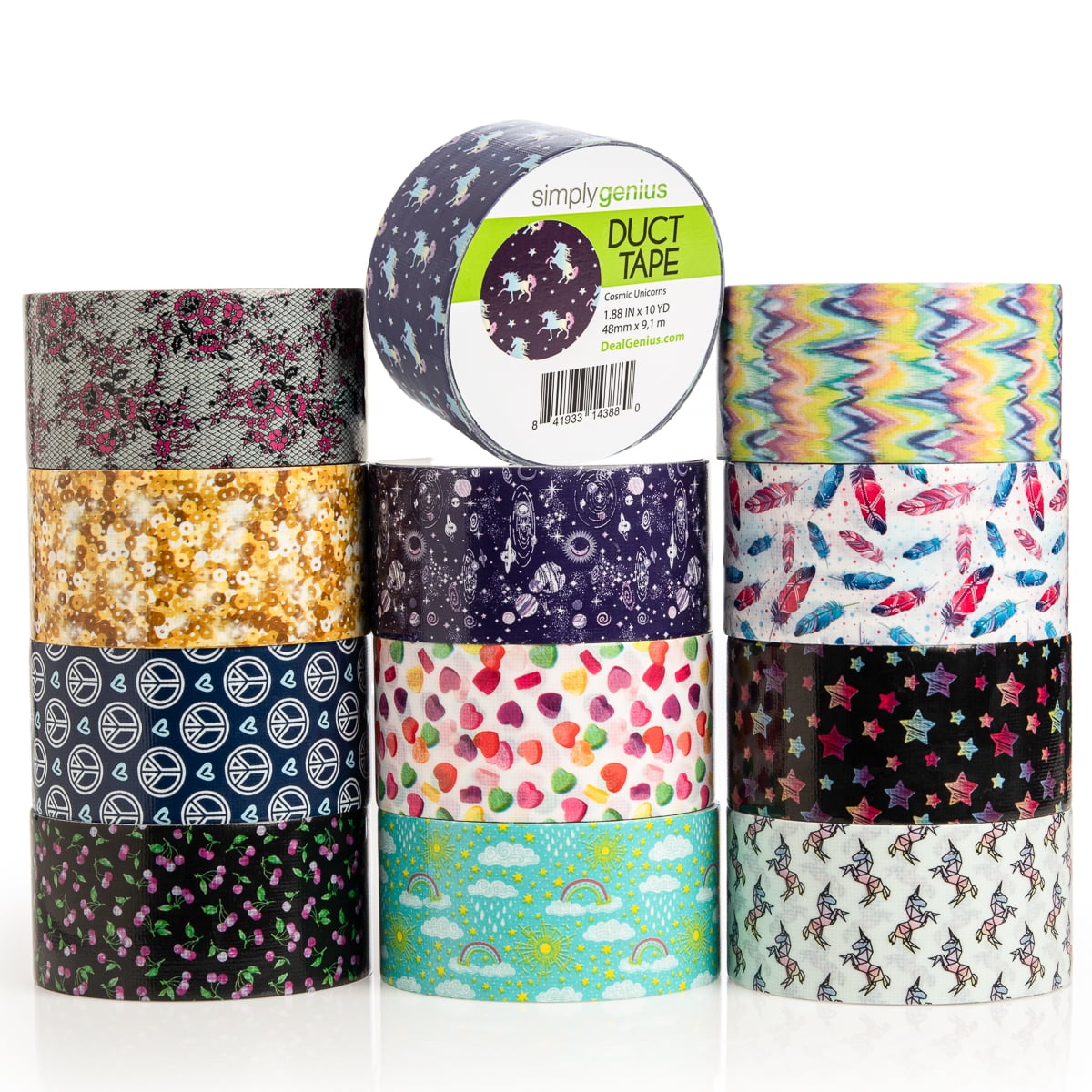 Simply Genius (12 Pack) Patterned Colored Duct Tape Variety Pack Rolls Arts Crafts, Kids to Adult