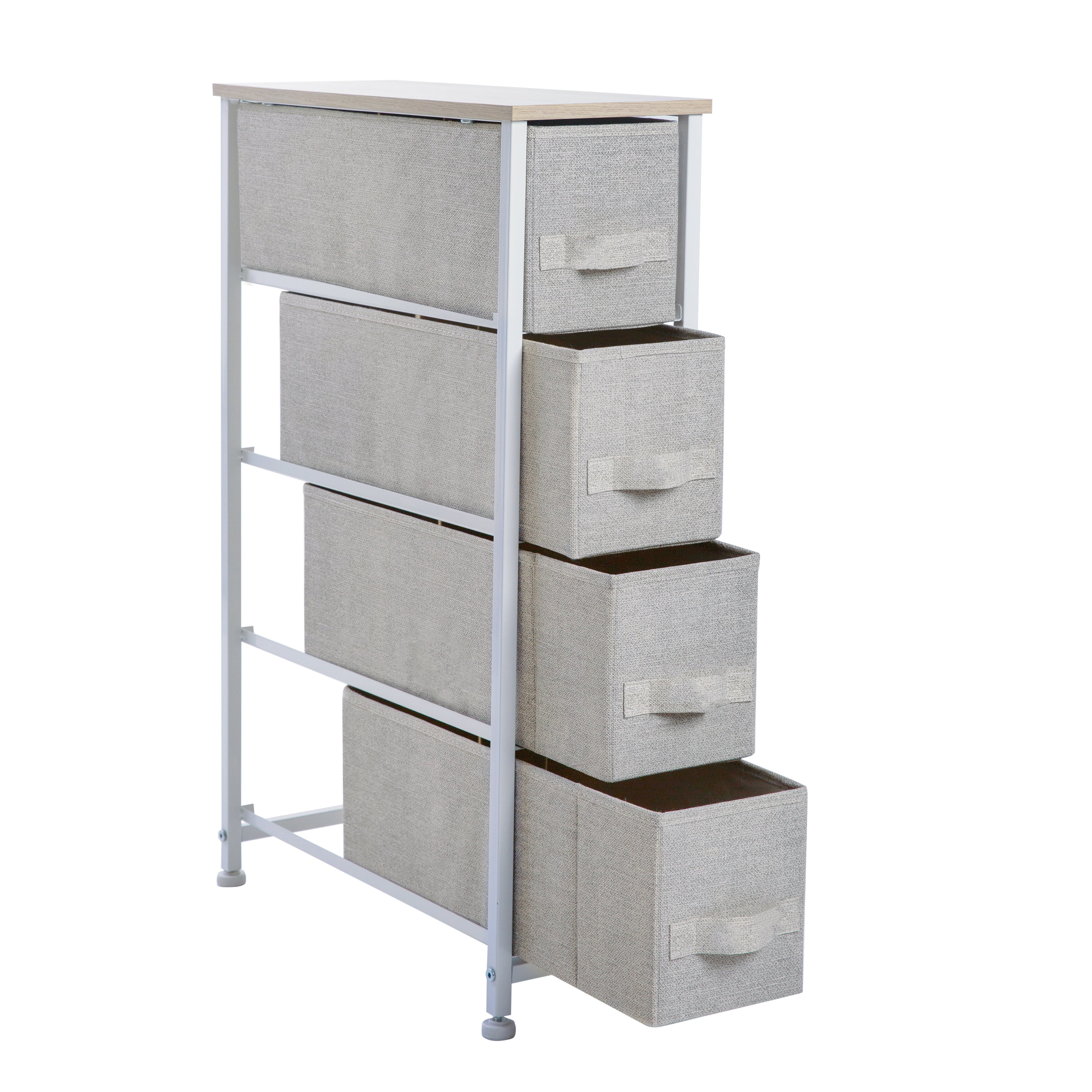 Simplify Adult 4 Drawer Slim Chest Dresser with Fabric Drawers, Beige