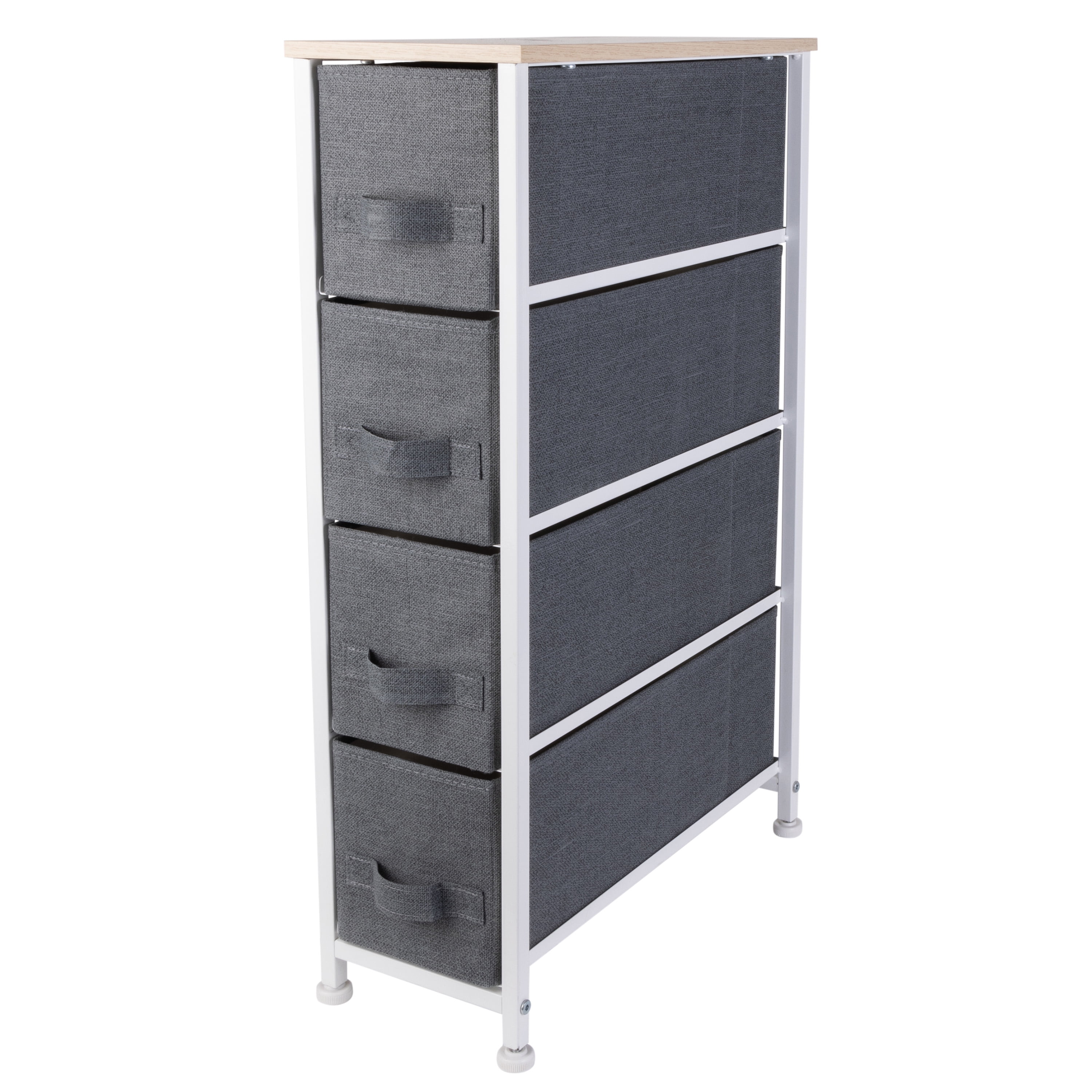 Simplify Adult 4 Drawer Slim Chest Dresser with Fabric Drawers, Gray