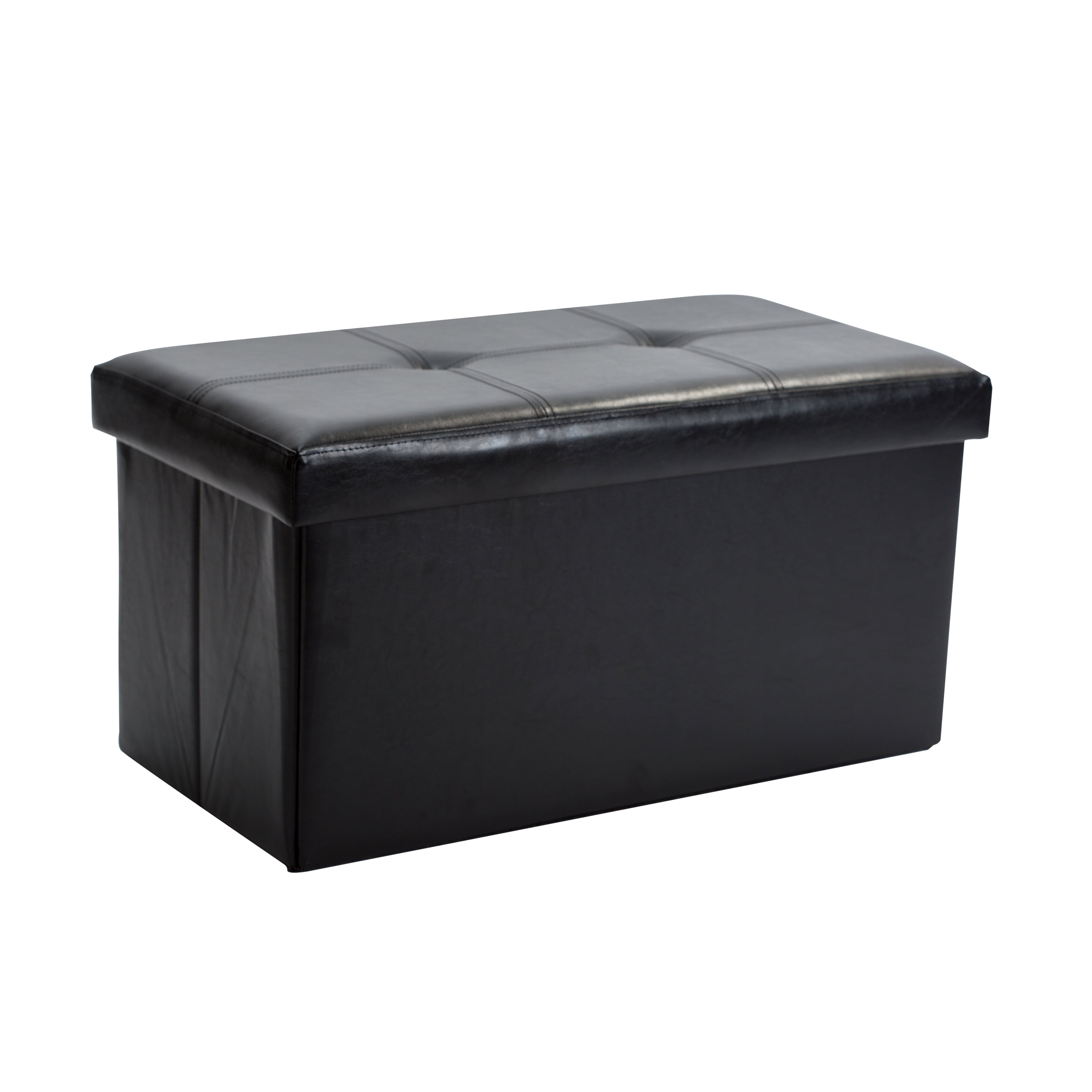 Simplify Faux Leather Double Folding Storage Ottoman in Black