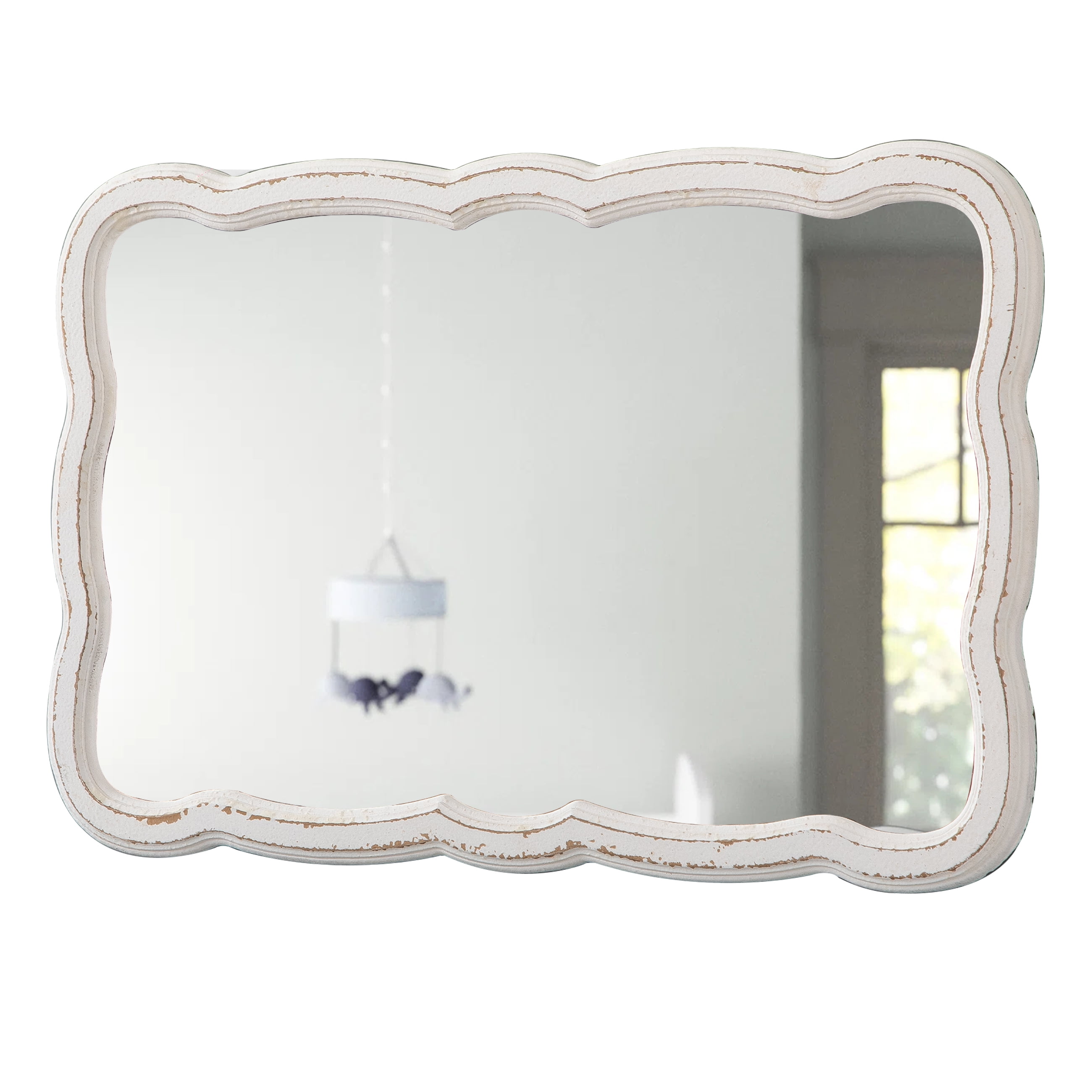 Sintosin Wooden Oblong Rectangular Mirror 16 x 24 inch, White Farmhouse Wall Decor for Bathroom & Home