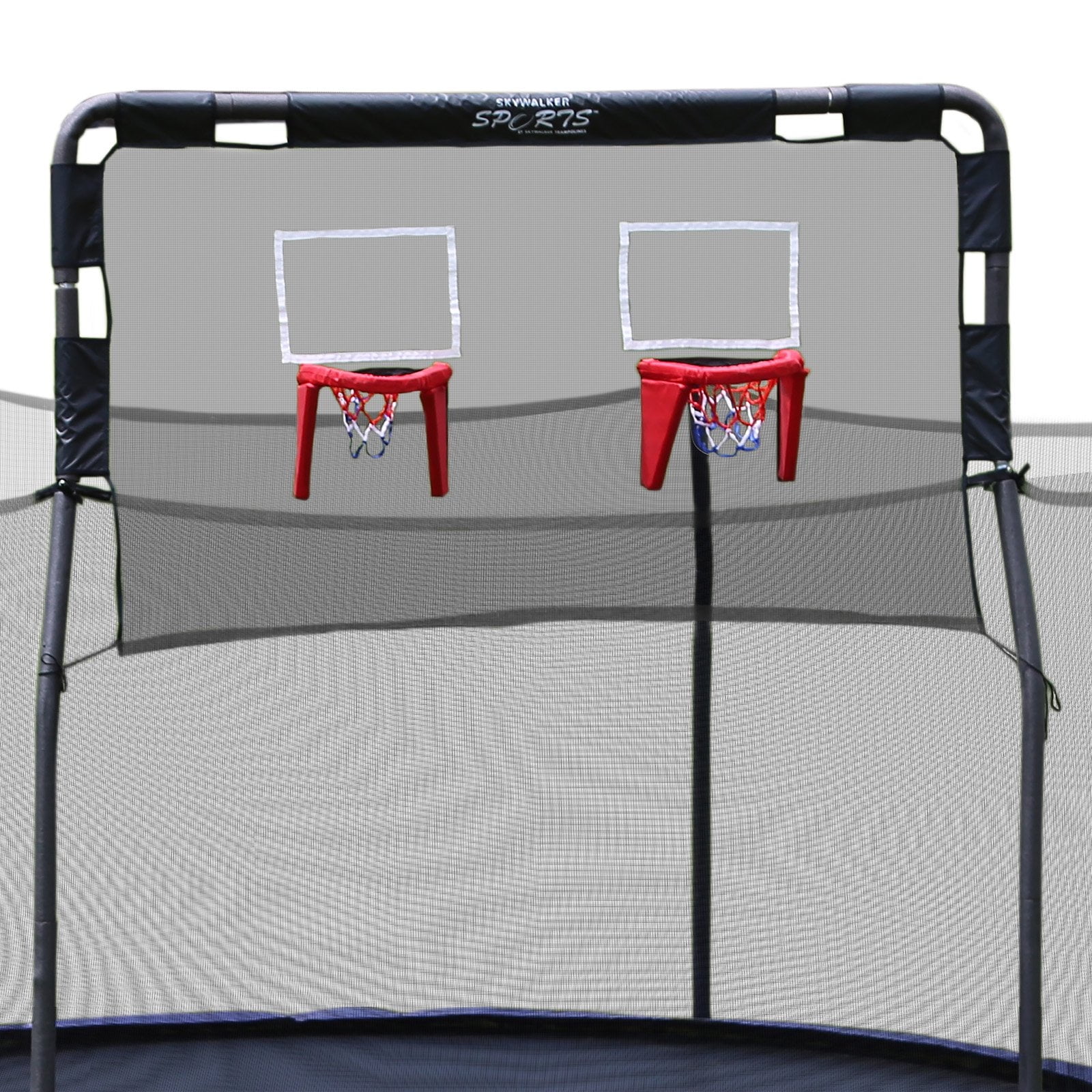 Skywalker Trampolines 12' Double Basketball Hoop Accessory - Includes 2 Foam Basketballs, Trampoline Add-On Game