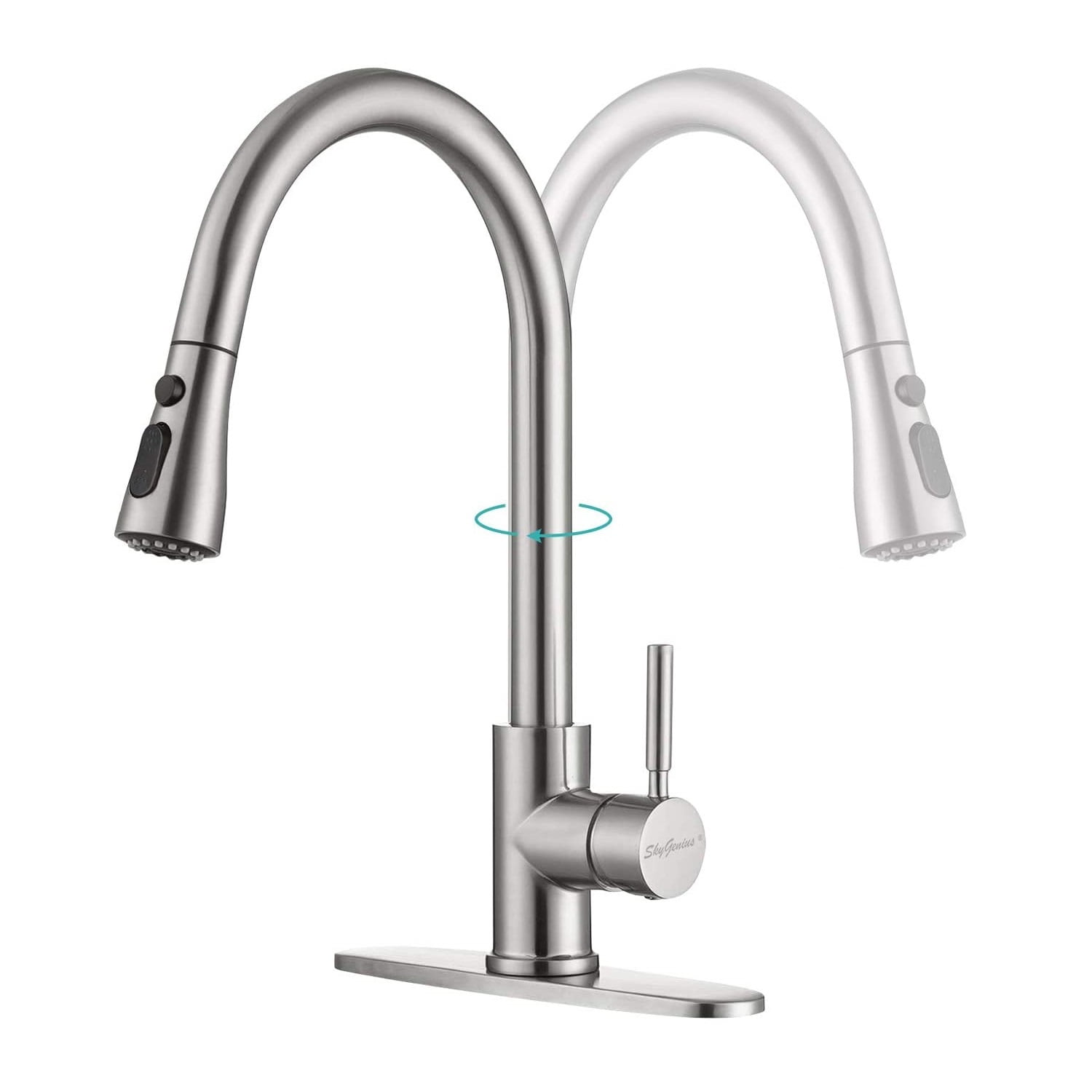 SkyGenius Single Handle Kitchen Sink Faucet with Pull Down Sprayer Brushed Nickel with Deck Plate