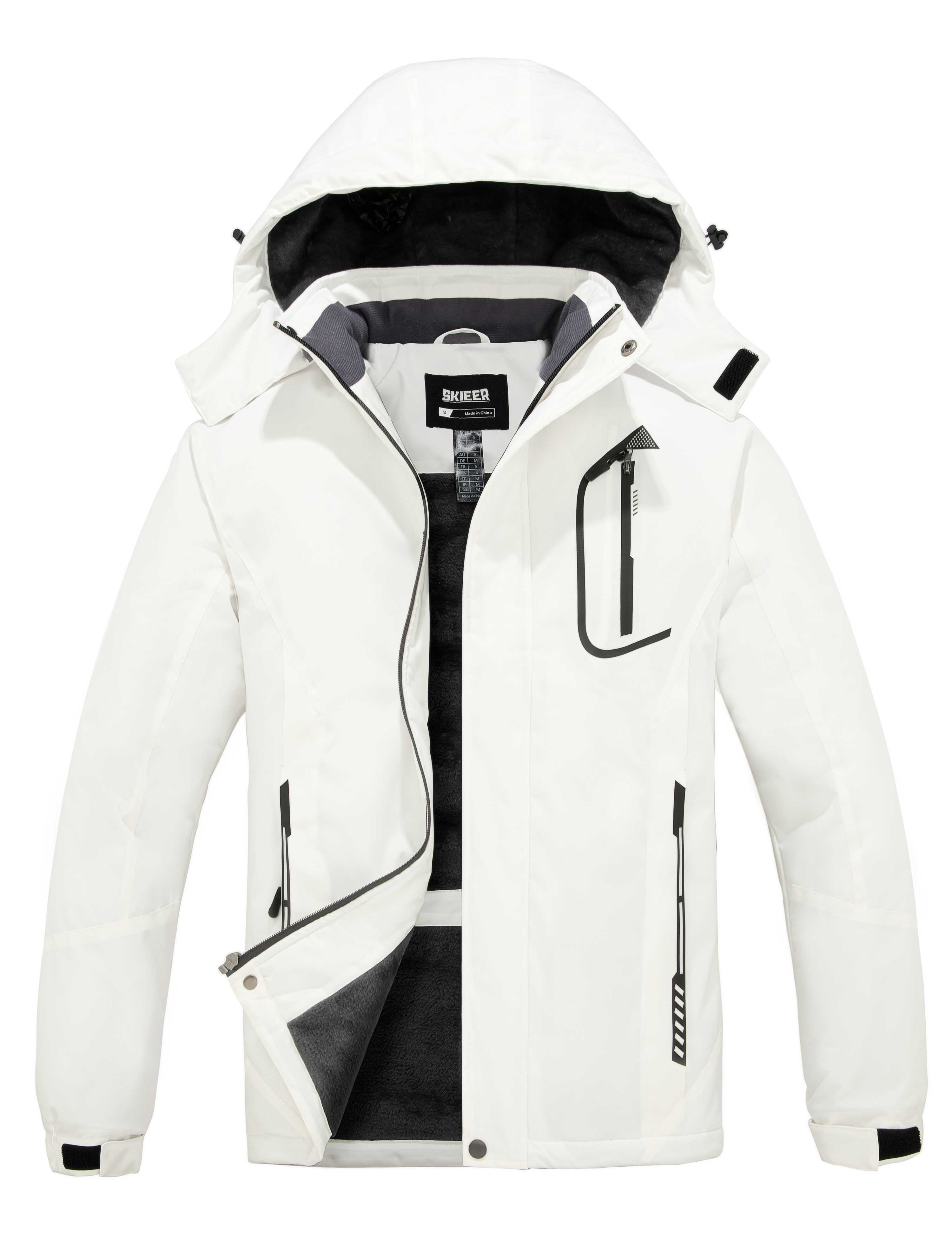 Skieer Men's Ski Jacket Waterproof Winter Snow Jacket Warm Cotton Padded Raincoat White M