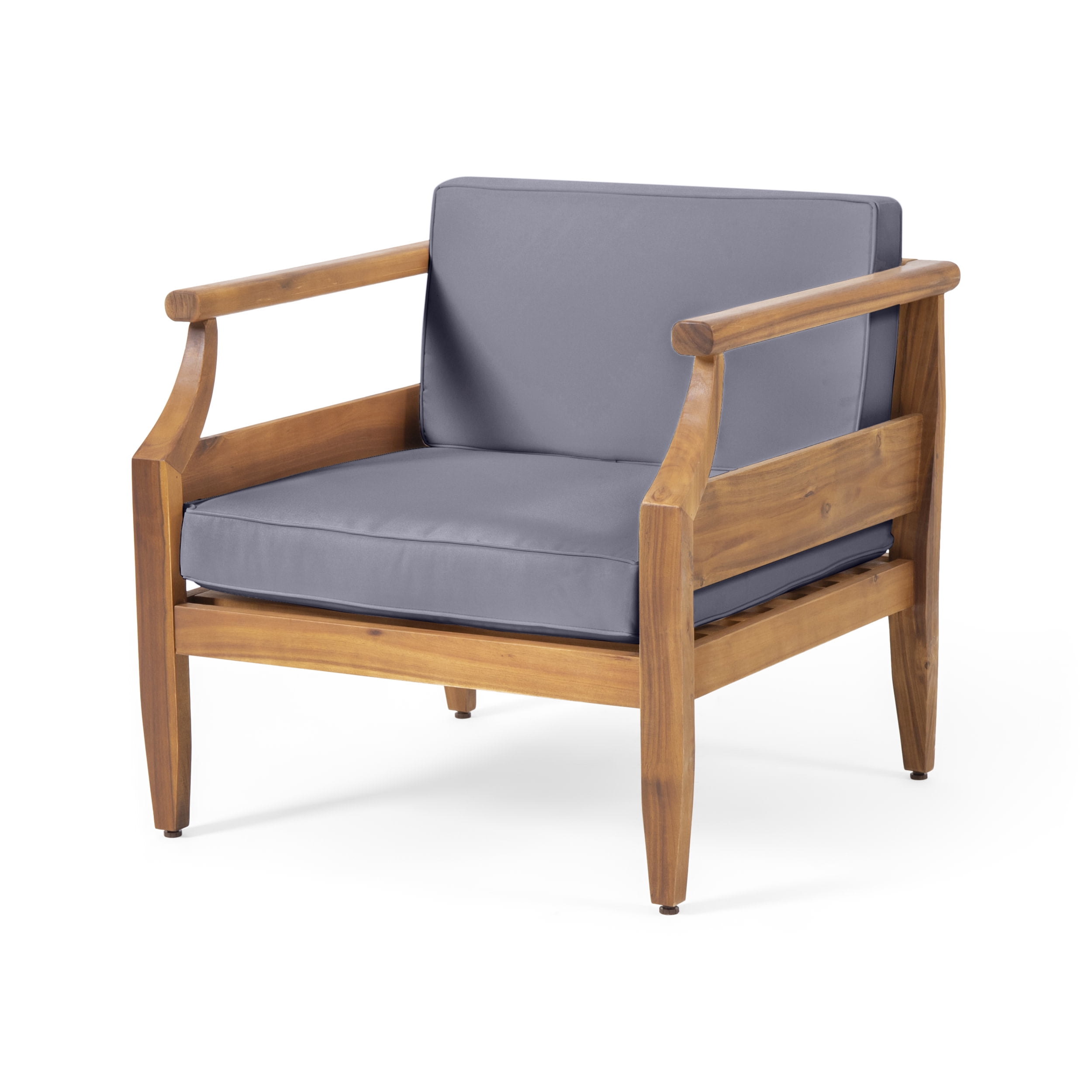 Sloane Acacia Wood Outdoor Club Chairs with Cushions, Teak, Dark Gray