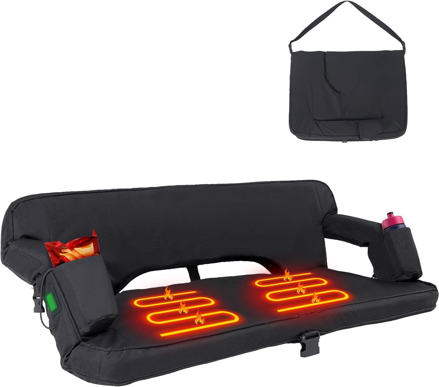 Slsy Double Heated Stadium Seat Bleacher Seat with Back & Arm Support, Oversized 2 Person Bleacher Seats, 6 Reclinng Positions Stadium Seating for Bleachers, Bleacher Seats for Sports Events, Hiking