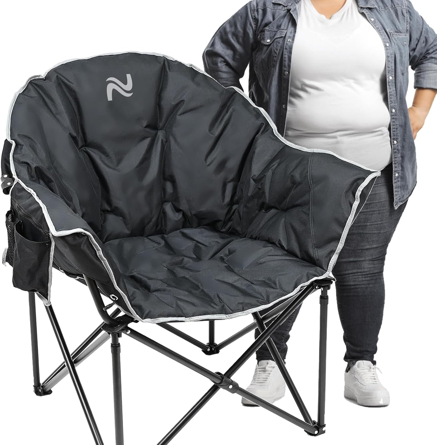 Slsy Oversized Heated Camping Chair Heats Back and Seat, Heated Portable Camp Chair with 3 Heat Levels, Heavy Duty Heated Moon Chair for Lawn, Outdoor, Picnic, Lounge Patio