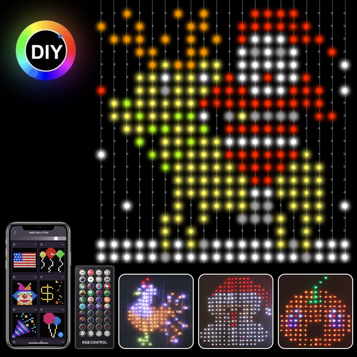 Smart Curtain String Lights 400 LEDs Christmas WiFi DIY App and Remote Control 6.6 x 6.6FT Dynamic Music Timer Waterproof Color Changing for Backdrop Holiday Party