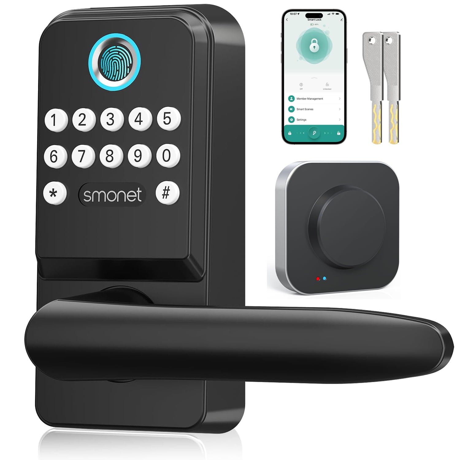 Smart Fingerprint Door Lock, SMONET Keyless Entry Door Lock with Keypad, Biometric Front Door Lock, Handle Reversible, Electronic Bluetooth Lock For Airbnb Home Apartment, Smart Digital Lock