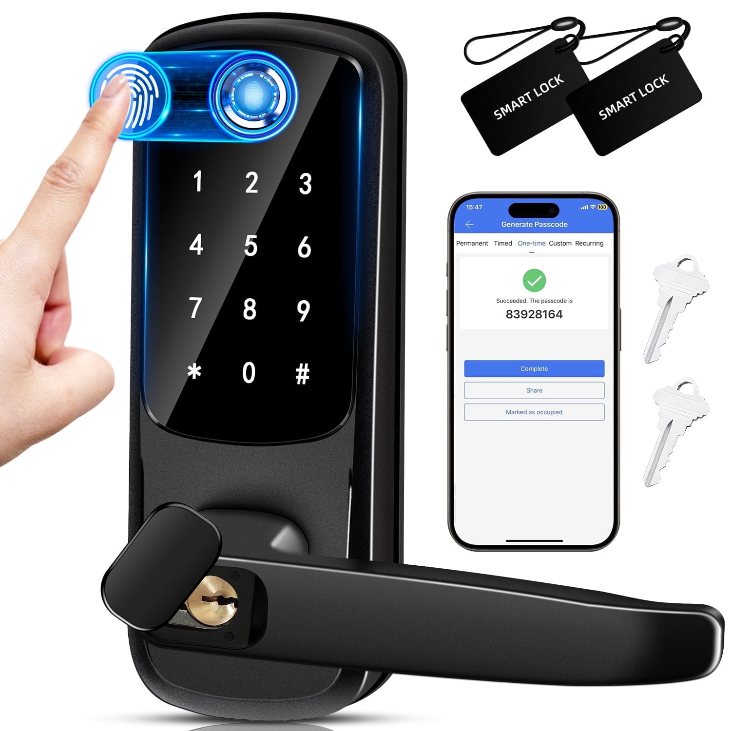 Smart Lock,Keypad Door Lock with Handle,Keyless Entry Door Lock,Biometric Fingerprint Door Lock,Electronic Digital Door Lock,Code Door Lock for Front/InteriorDoor,Door Handle,Deadbolt Alternative
