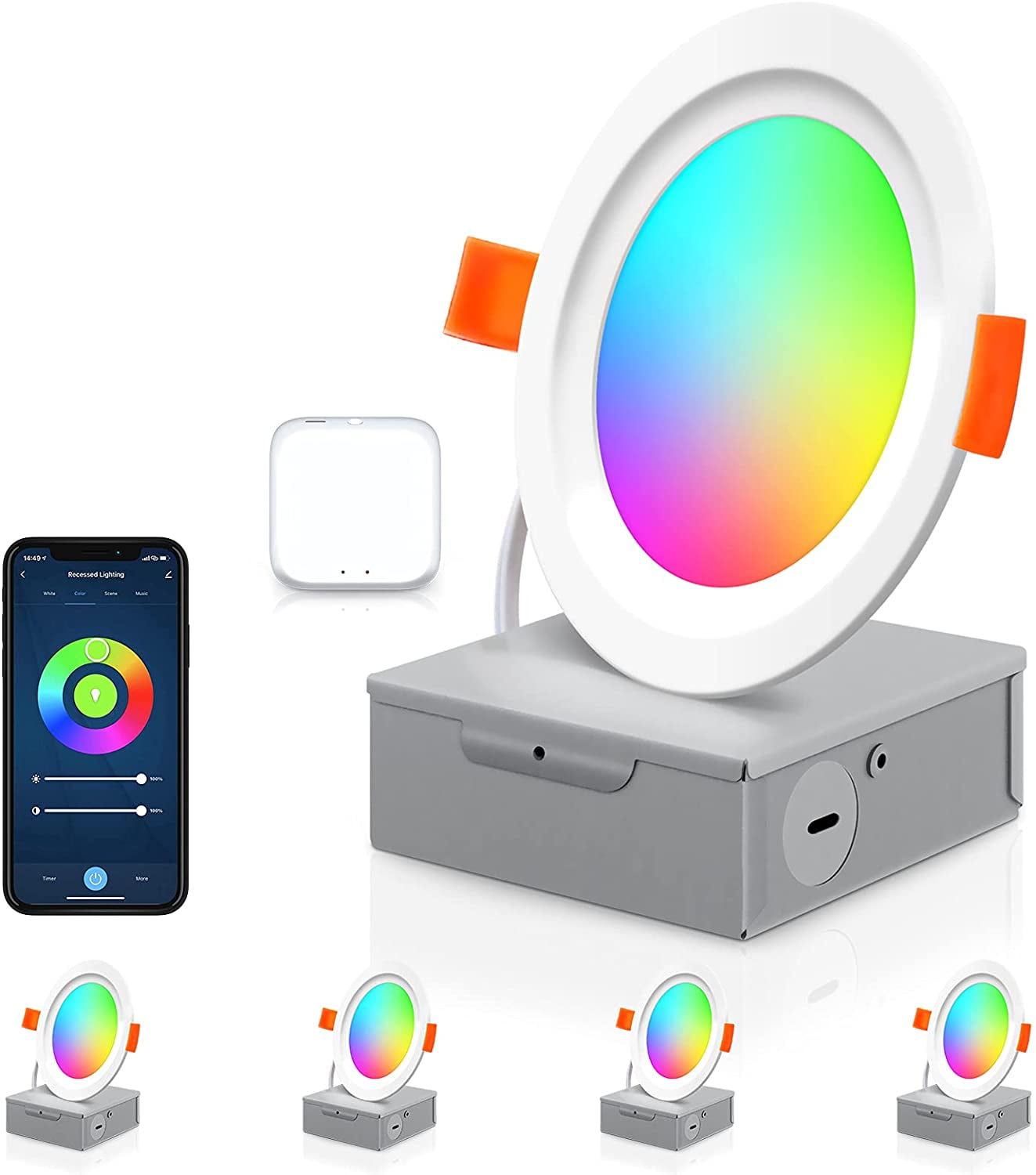 Smart Recessed Lighting 4" RGB LED with Warm & Cool White, 4 Pack