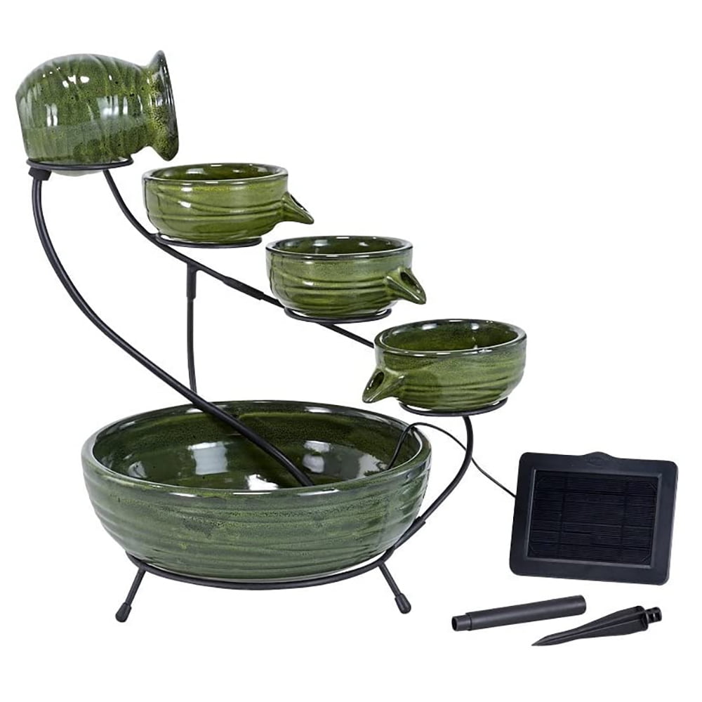 Smart Solar 23931R01 Ceramic Solar Powered Bamboo Cascade Fountain, Green Finish
