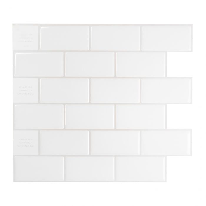 Smart Tiles Peel and Stick Backsplash, 10 Adhesive Tiles, Subway White, 10,95"x9,7"