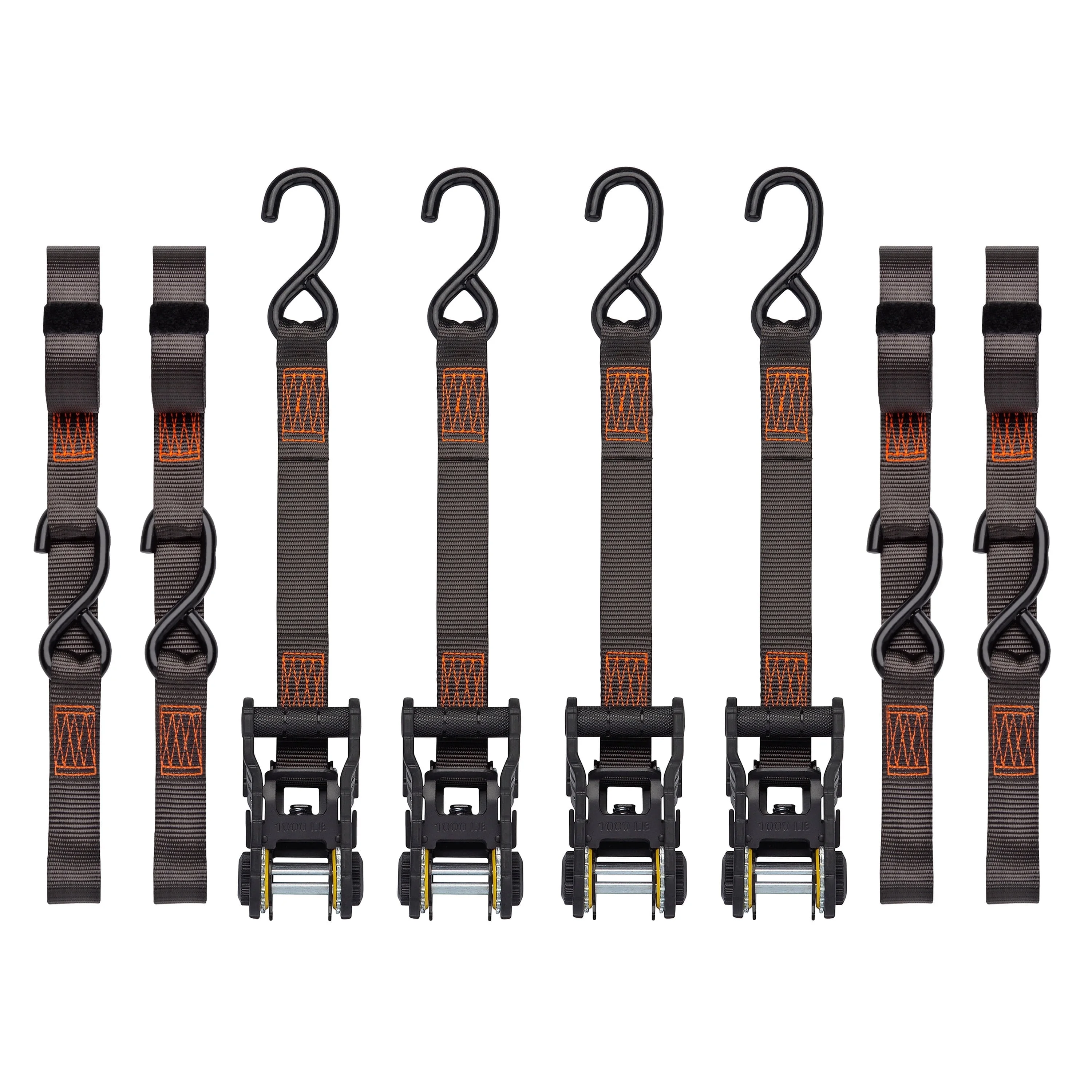 SmartStraps Tactical Heavy Duty Ratchet Tie Down Straps, 1-1/4" x 14 ft, 1,000 lb Safe Work Load, 3,000 lb Break Strength, Orange, 4-Pack