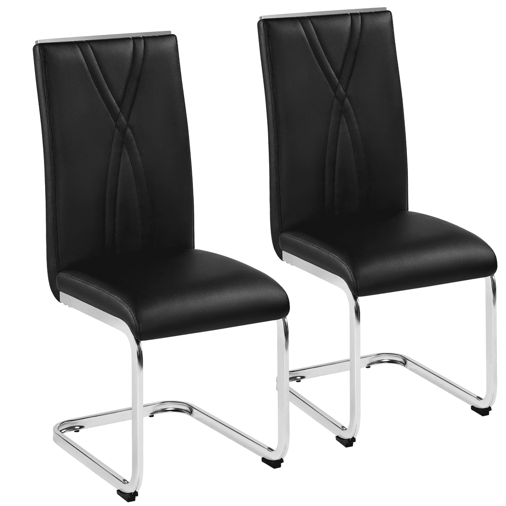 Alden Design 2PCS Faux Leather Dining Chairs with Metal Legs for Kitchen, Black