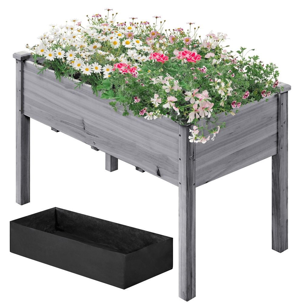 Alden Design Fir Wood Elevated Planter Raised Bed for Garden/House/Yard/Outdoor/Indoor, Gray