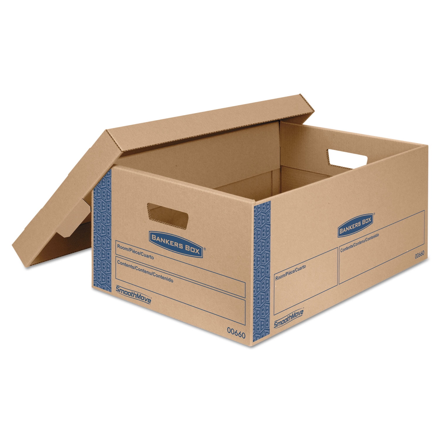 Bankers Box SmoothMove Prime Large Moving Boxes Lift Lid 24l x 15w x 10h Kraft/Blue 8/CT 0066001