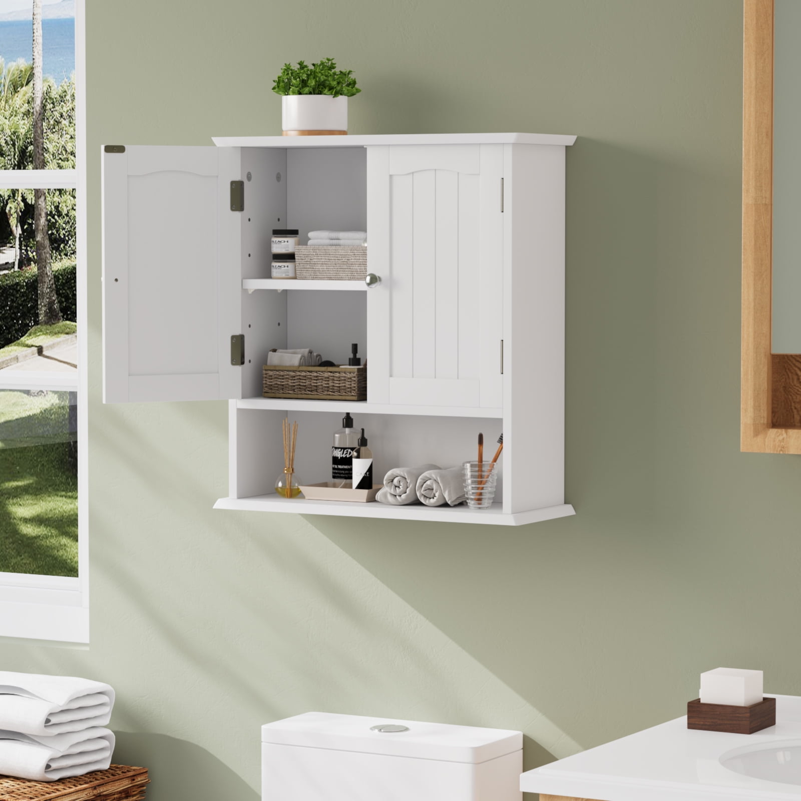 Smuxee Bathroom Wall Storage Cabinets with Door and Open Shelves,over The Toilet Storage,White Small