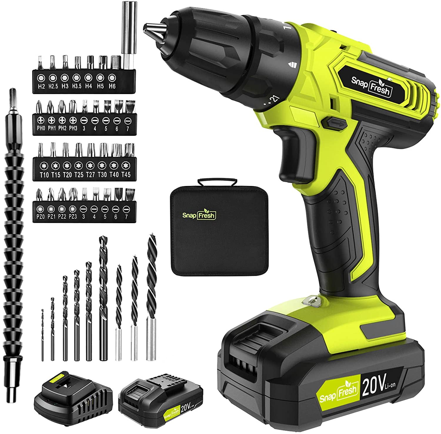 Snap Fresh 20 v, 2.0Ah Cordless Drill Driver, 21+1 Torque, 1400 RPM
