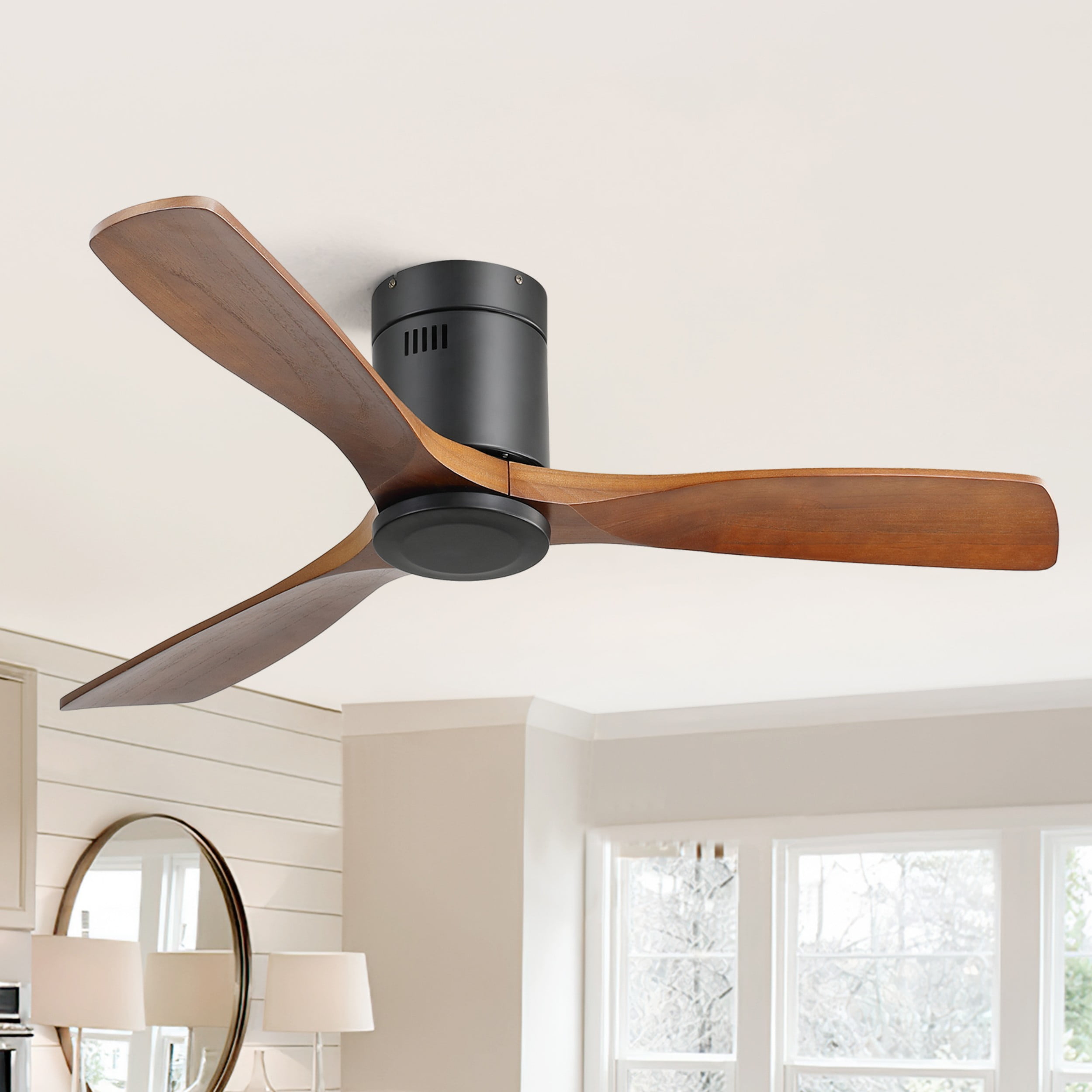 Sofucor 52-Inch Ceiling Fan, Flush Mount, Remote Control, Wood Blades, Modern Indoor/Outdoor Fan for Bedroom, Patio