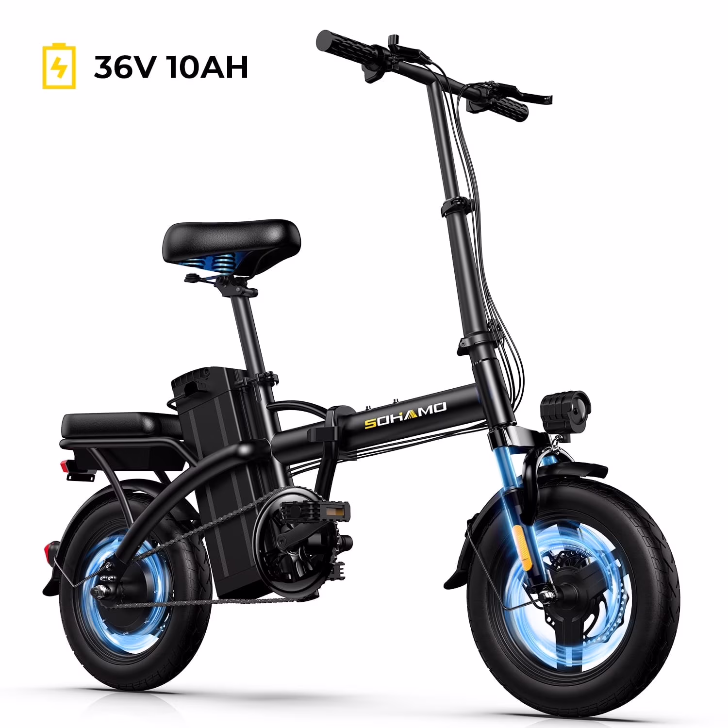 Sohamo 36V 10Ah Foldable Electric Bike w/Throttle, 400W Motor Electric Motorcycle for Adults, Mini Ebike for Teens and Adults over 14 years of age