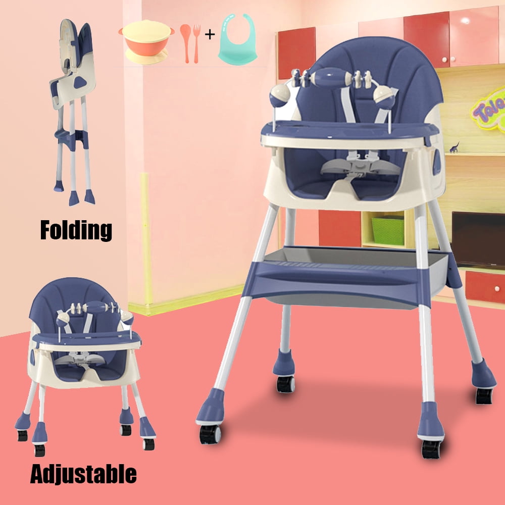 SolarSoda Portable High Chair with Wheels, Foldable Travel High Chair for Babies Toddlers, Blue