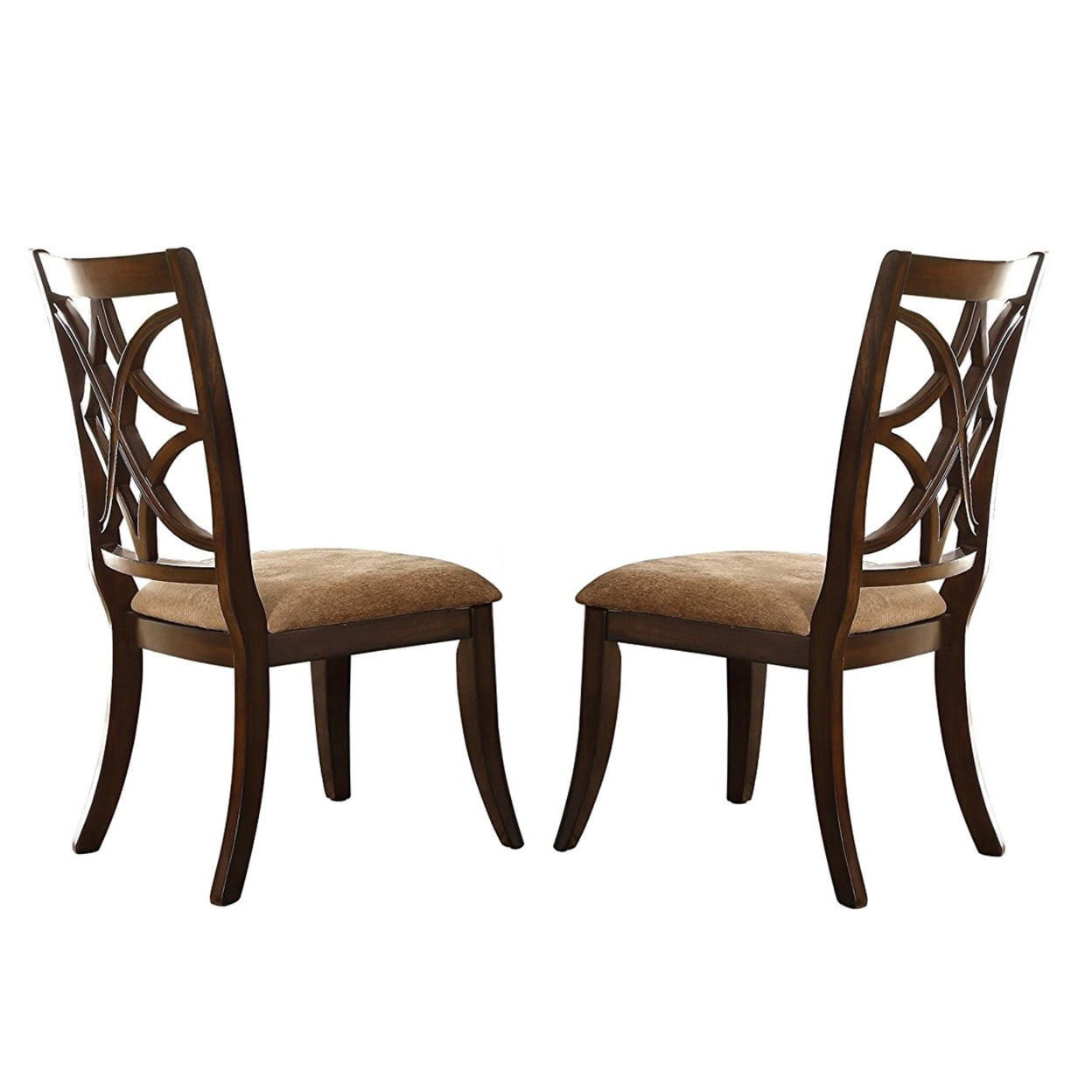 Solid Wooden Side Chair With Beige Fabric Seat, Cherry Brown and Beige (Set Of 2)- Saltoro Sherpi