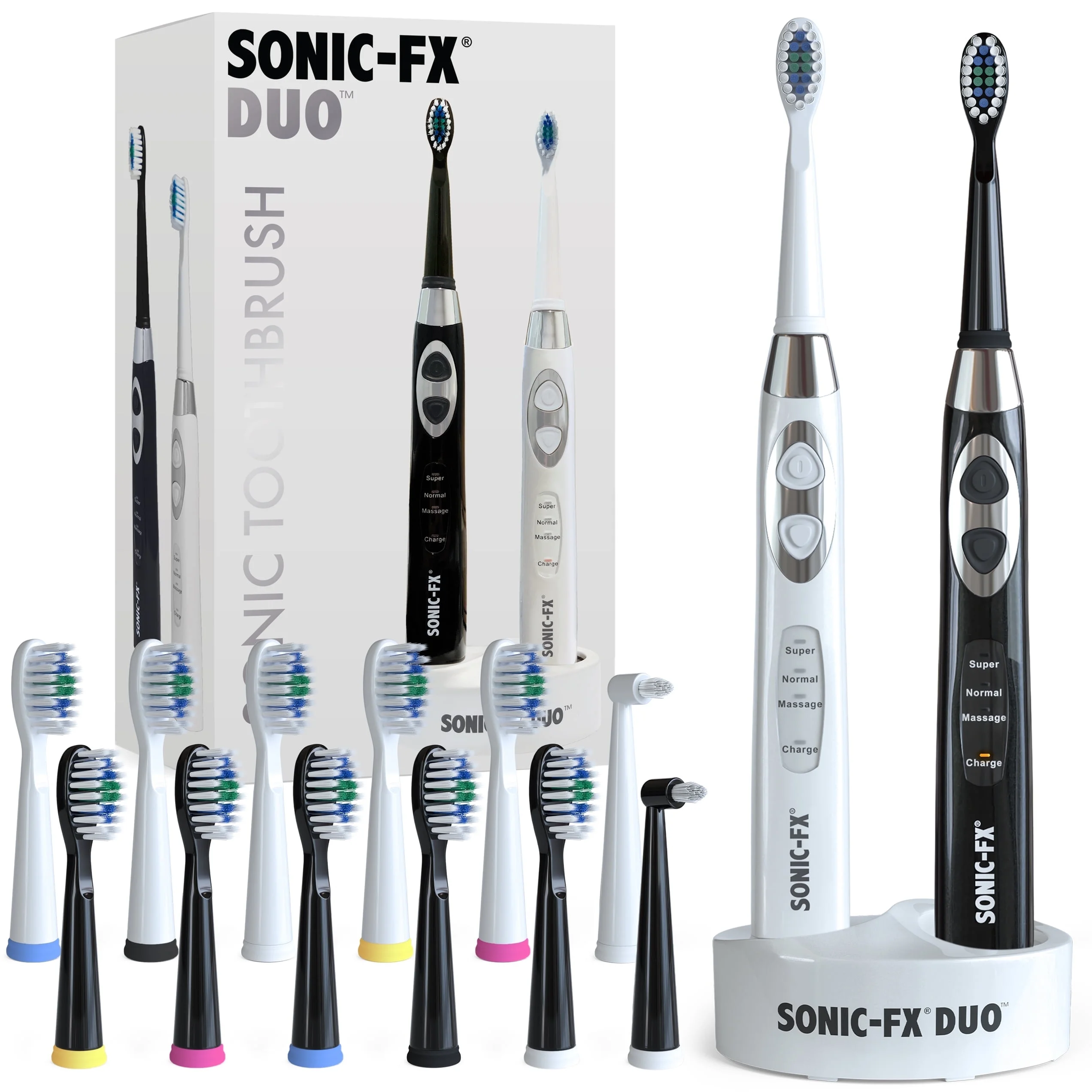 Sonic-FX Duo Electric Toothbrush w/ 14 Brush Heads + 2 Interdental with Comfortable Grip for Adult