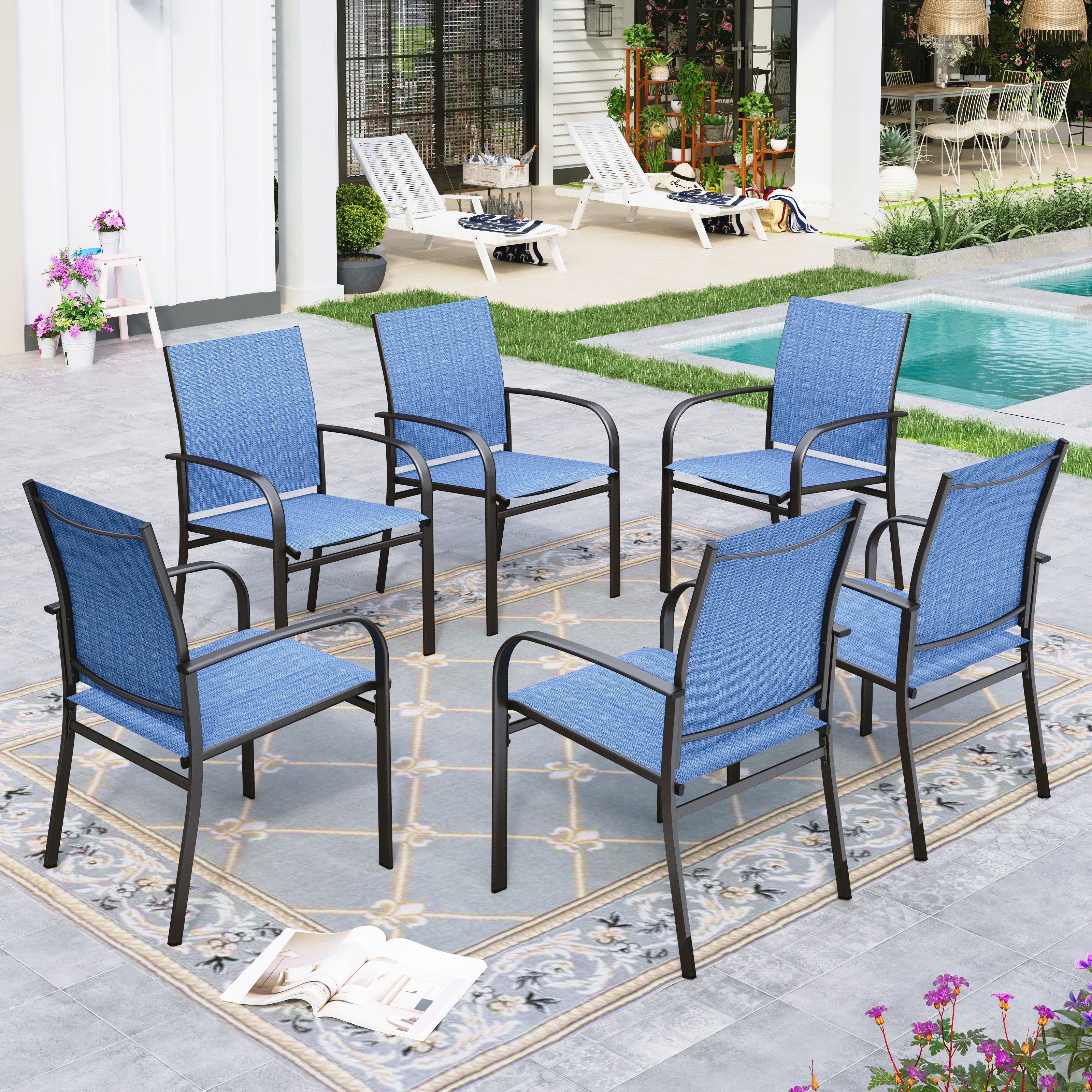 Sophia & William 6-Piece Outdoor Patio Dining Chairs Textilene Patio Chairs for Garden, Backyard, or Poolside, Blue