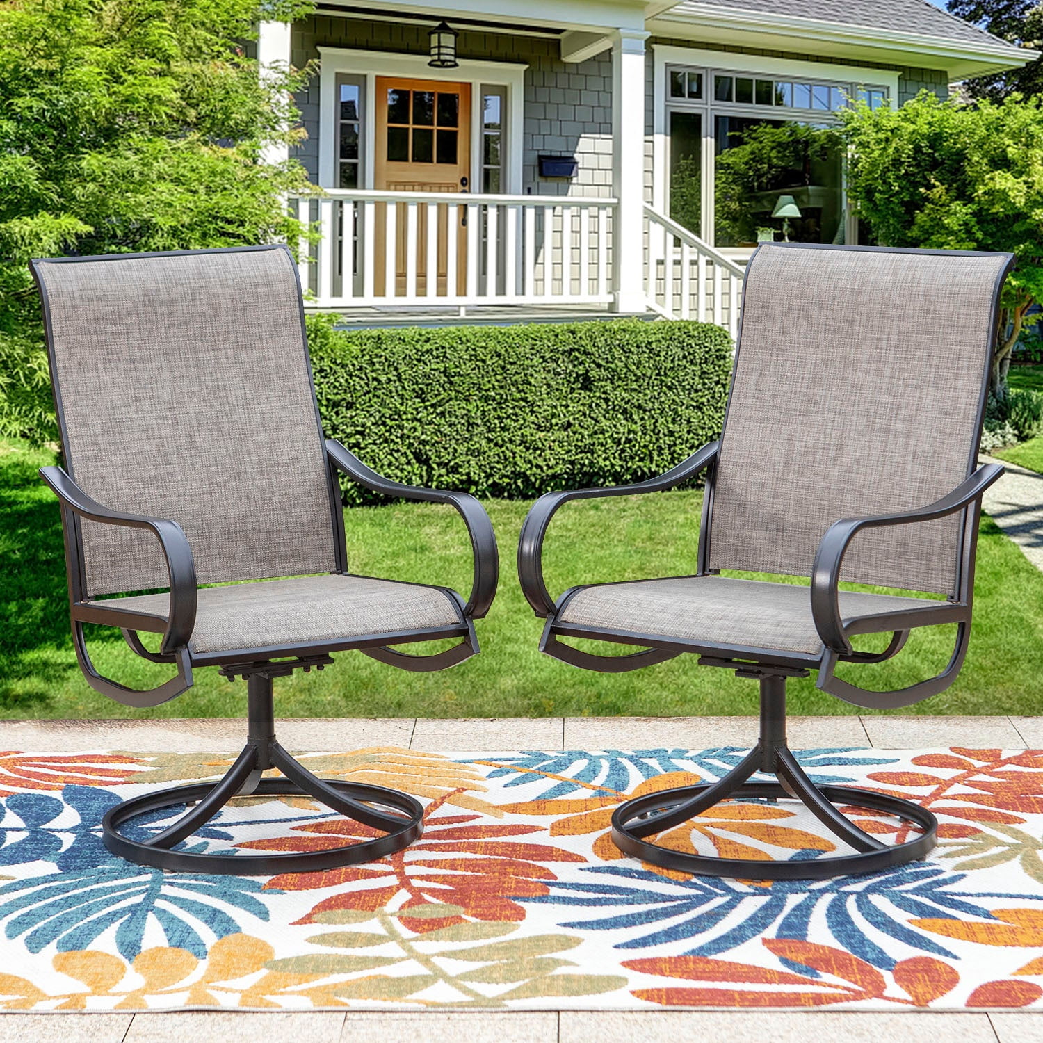 Sophia & William Patio Dining Chairs Outdoor Swivel Textilene Chairs Set of 2 with Black Steel Frame