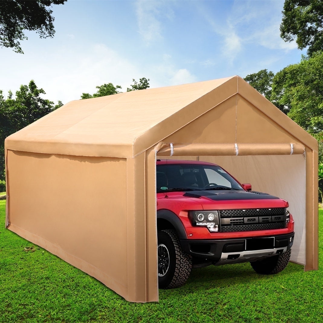 Sophia & William 10' x 20' Heavy Duty Carport Storage Shelter Car Canopy Tent with Side Walls, Beige