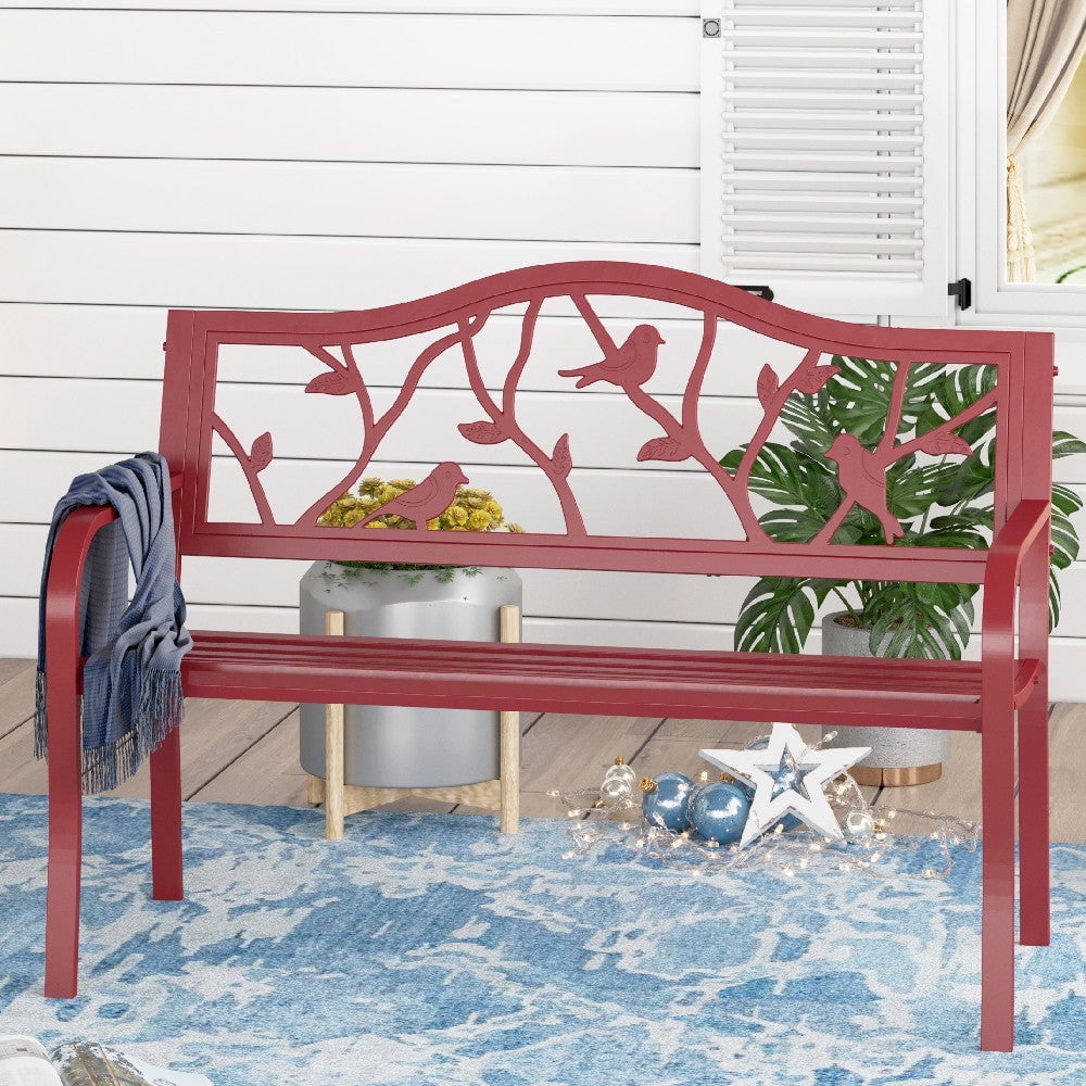 Sophia & William 50" Outdoor Metal Patio Garden Bench - Red Bird