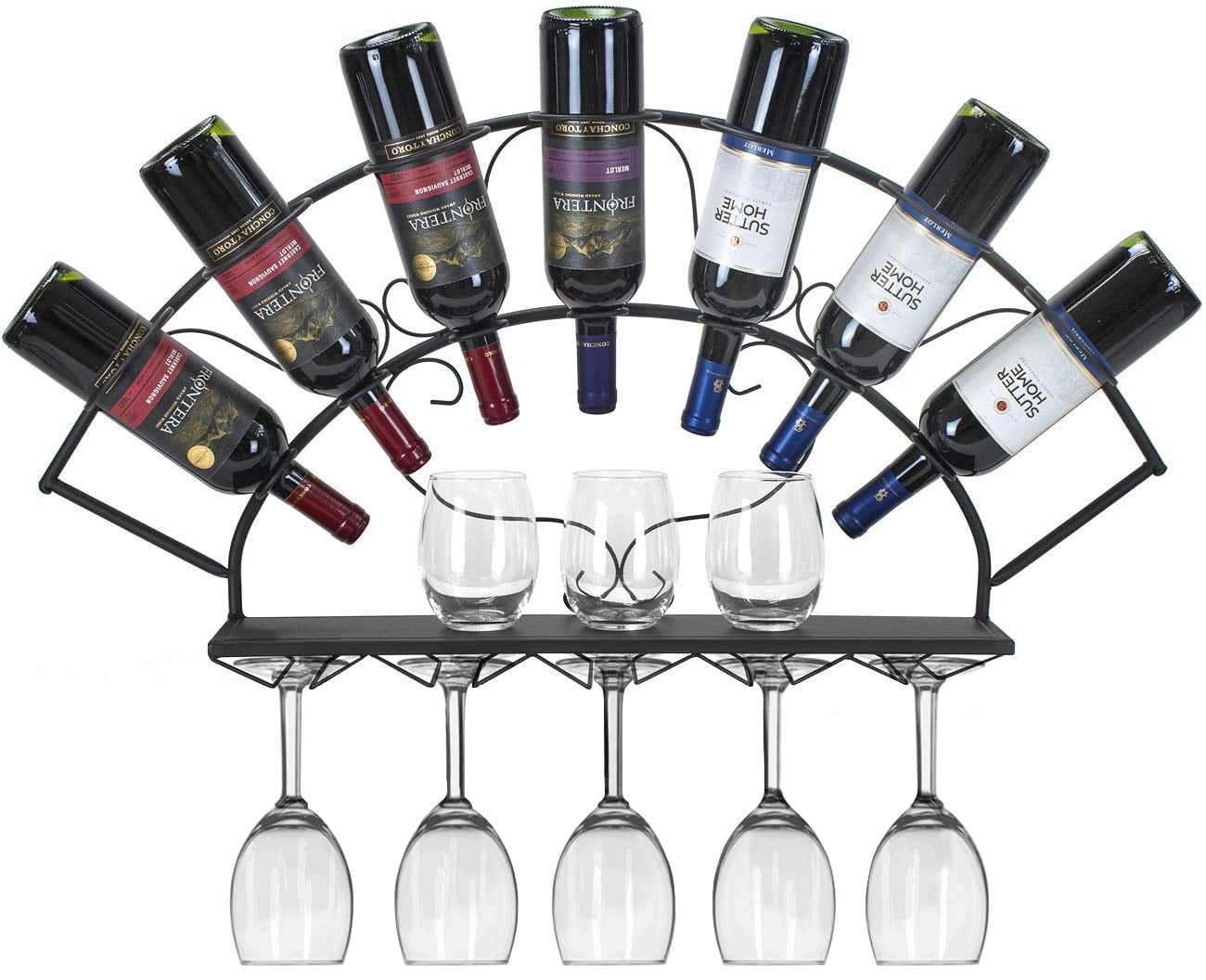 Sorbus Wall Mount Easy to Hang 7-Bottles Wine Rack, Black